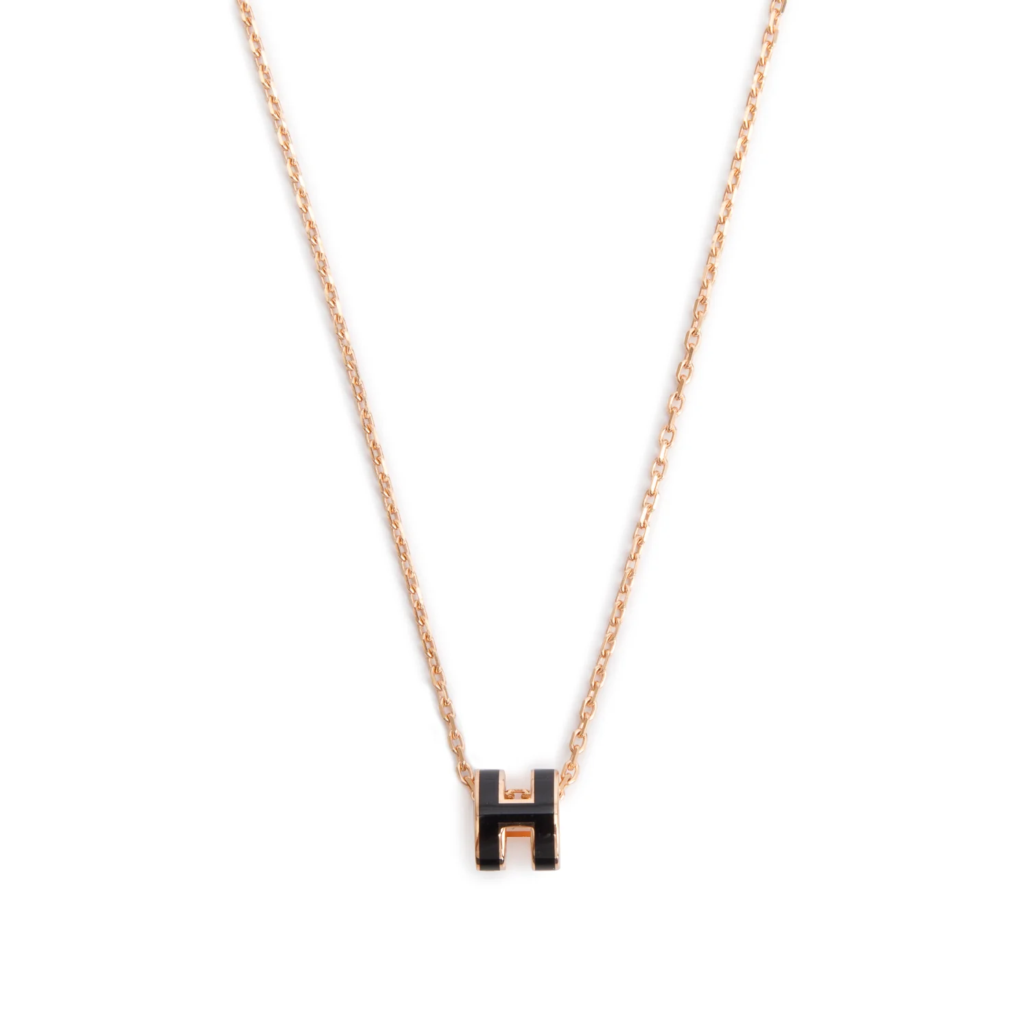 Hermes Rose Gold-Plated Black Lacquered Mini Pop H Pendant Necklace
