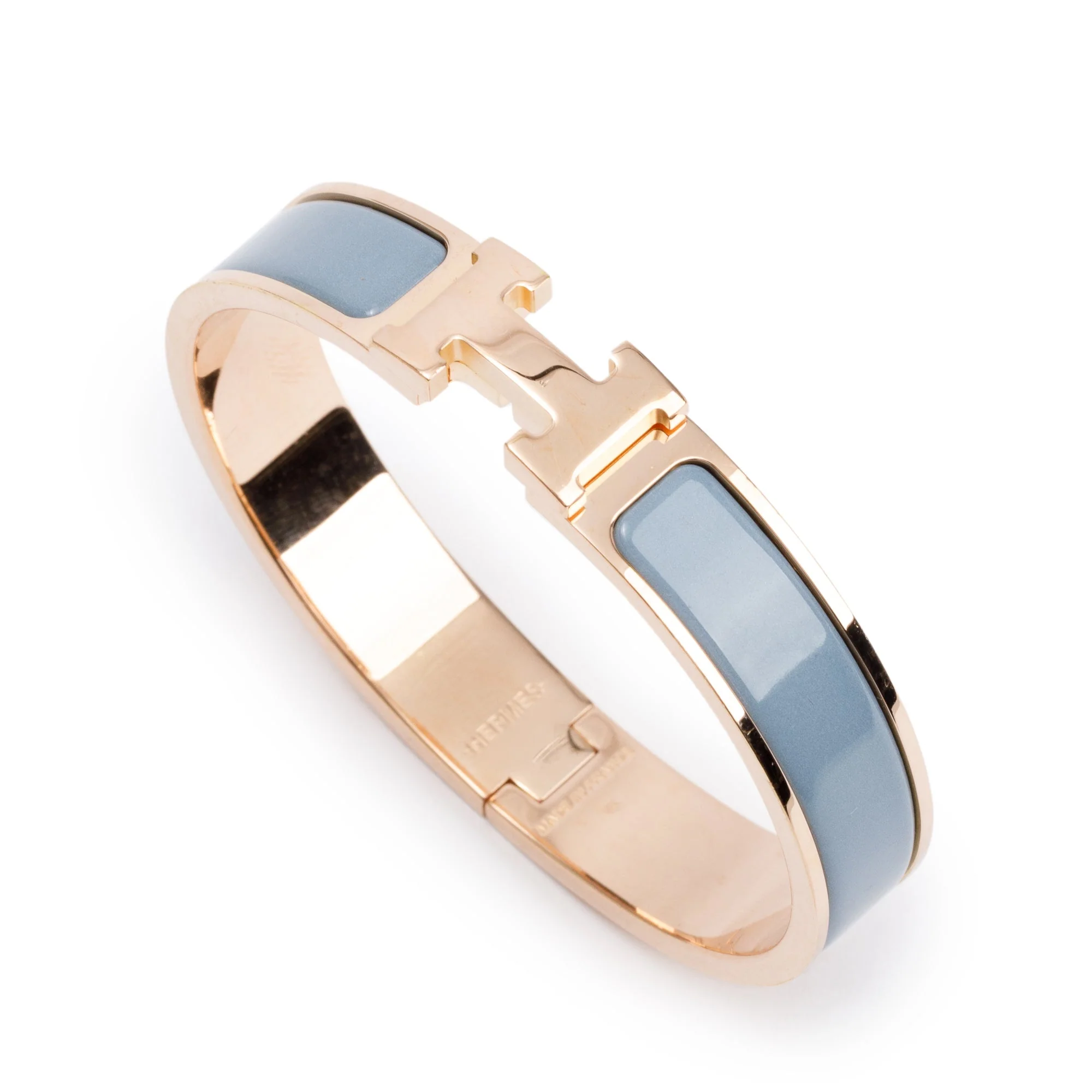 Hermes Rose Gold-Plated Blue Enamel 12 MM Clic H Bracelet - Image 3