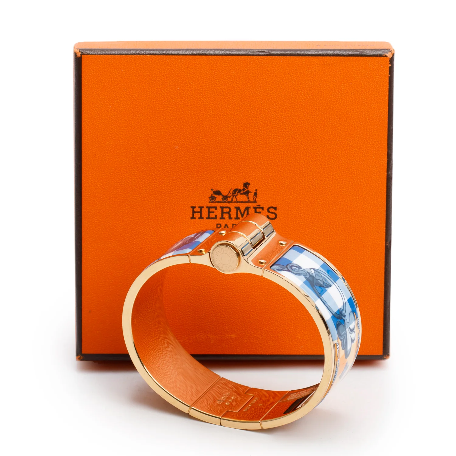 Hermes Rose Gold Plated ' Charniere Mors Et Gourmete Mediterannee' Wide Hinged Enamel Bracelet w/ Box - Image 2