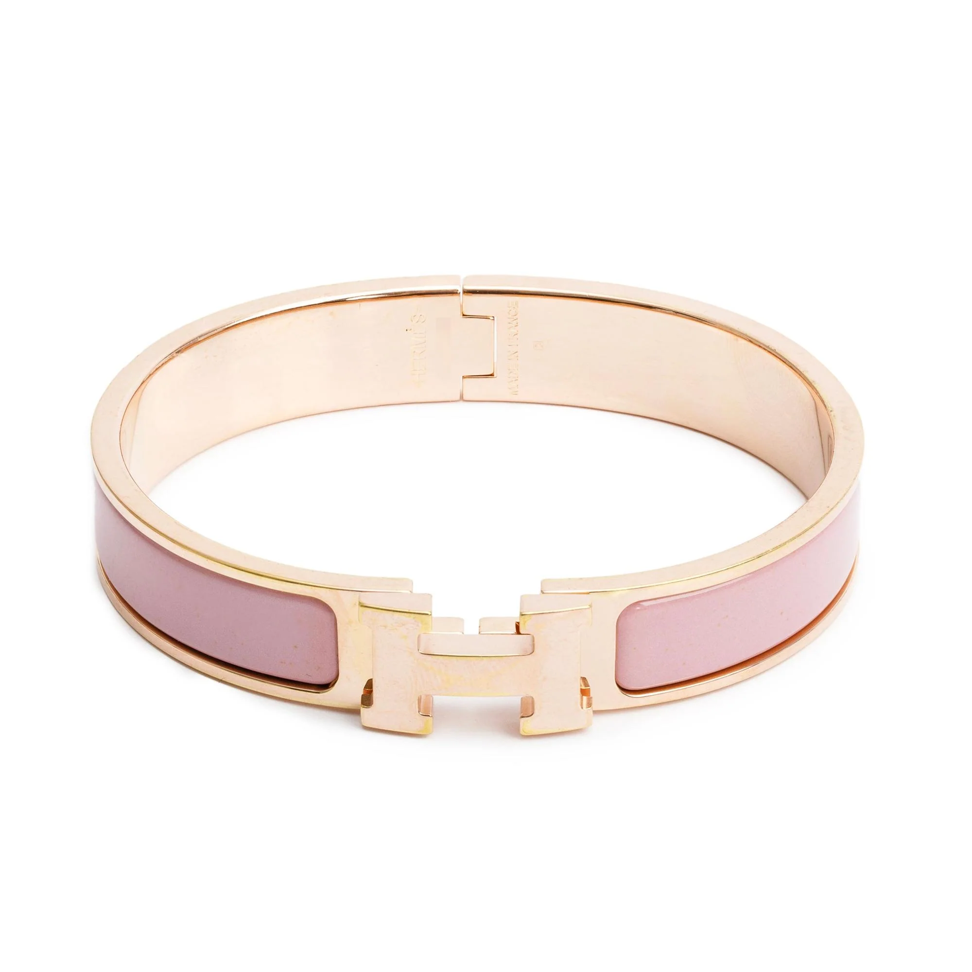 Hermes Rose Gold Plated Pink Enamel 12 MM Clic H Bracelet w/ Box