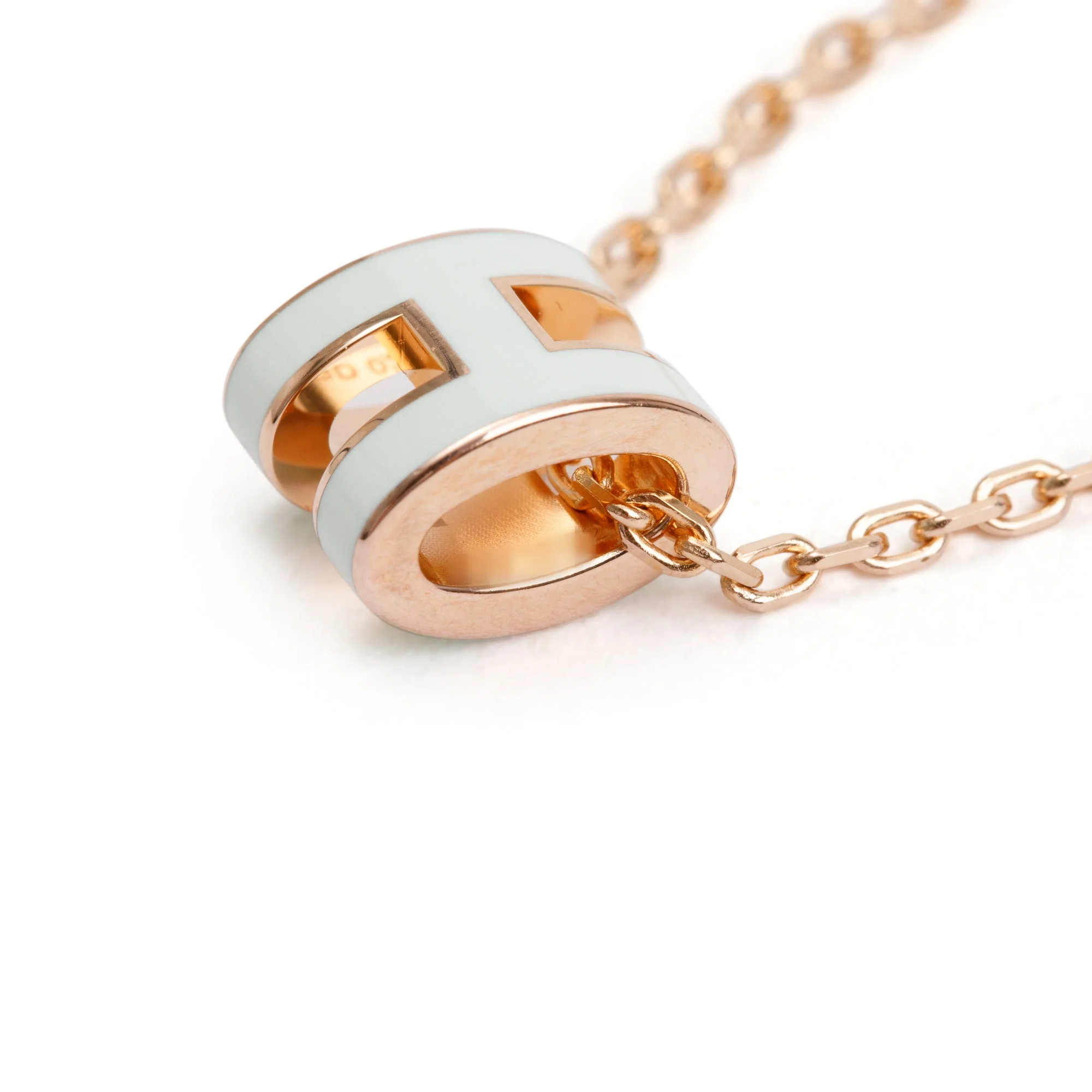 Hermes Rose Gold-Plated White Lacquered Mini Pop H Pendant Necklace w/ Box & Receipt - Image 6