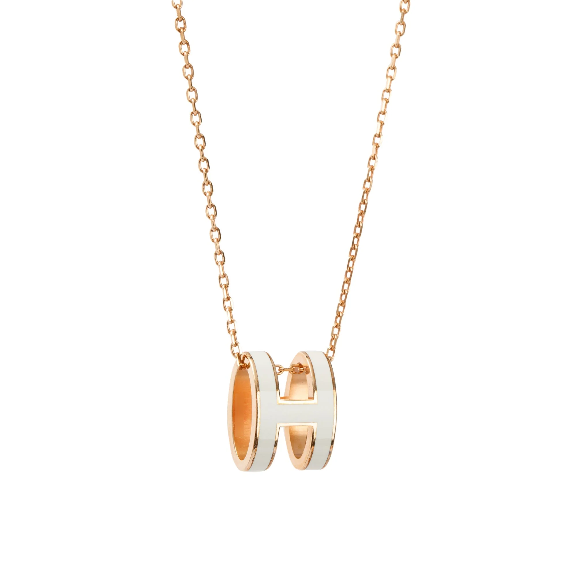 Hermes Rose Gold-Plated White Lacquered Pop H Pendant Necklace - Image 11