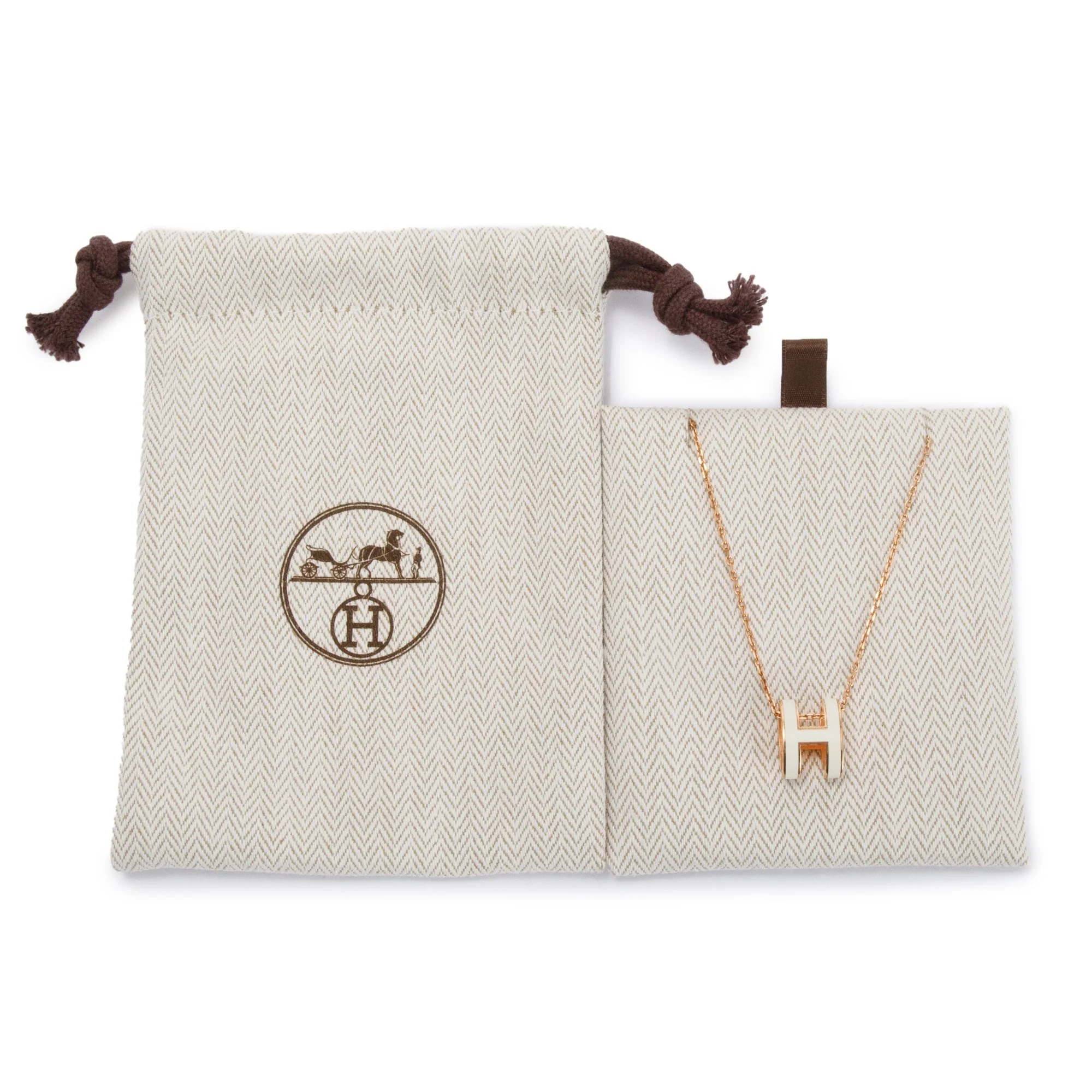 Hermes Rose Gold-Plated White Lacquered Pop H Pendant Necklace - Image 3