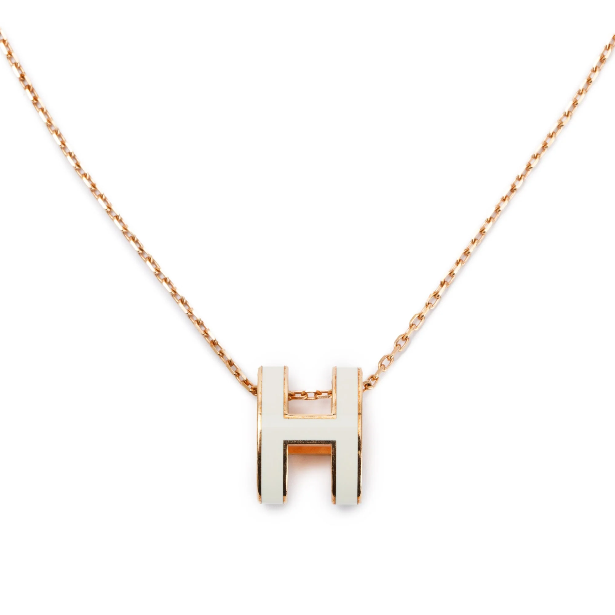 Hermes Rose Gold-Plated White Lacquered Pop H Pendant Necklace - Image 4