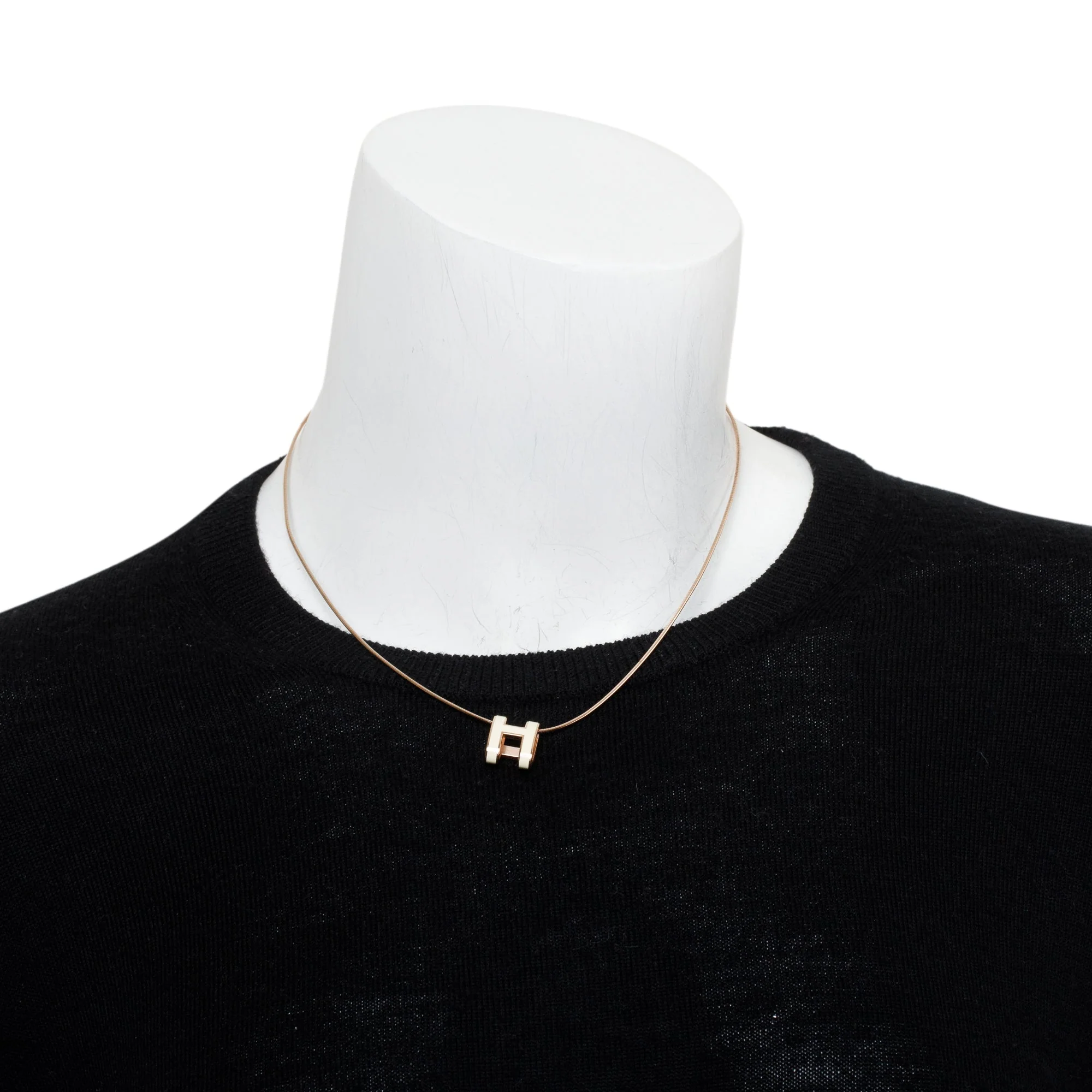 Hermes Rose Gold-Plated White Lacquered Pop H Pendant Necklace w/ Box - Image 2