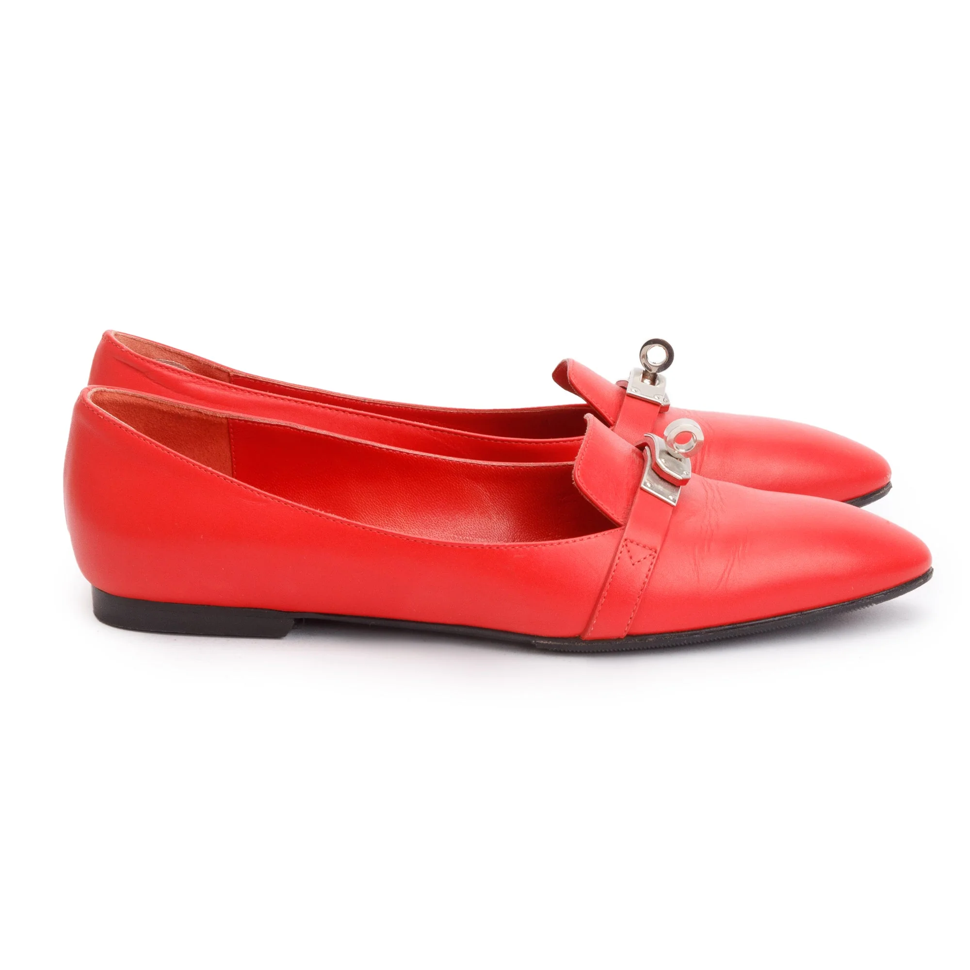 Hermes Rouge Box Leather Pegase MIni Kelly Buckle Flat Shoes, Size 38 - Image 2