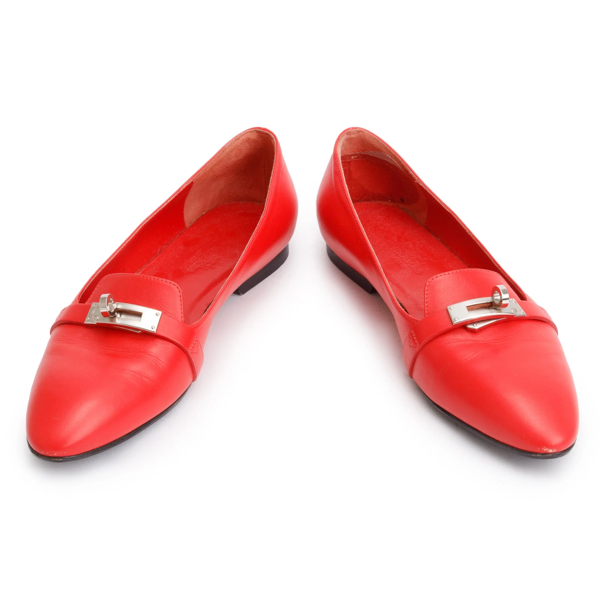 Hermes Rouge Box Leather Pegase MIni Kelly Buckle Flat Shoes, Size 38 - Image 4