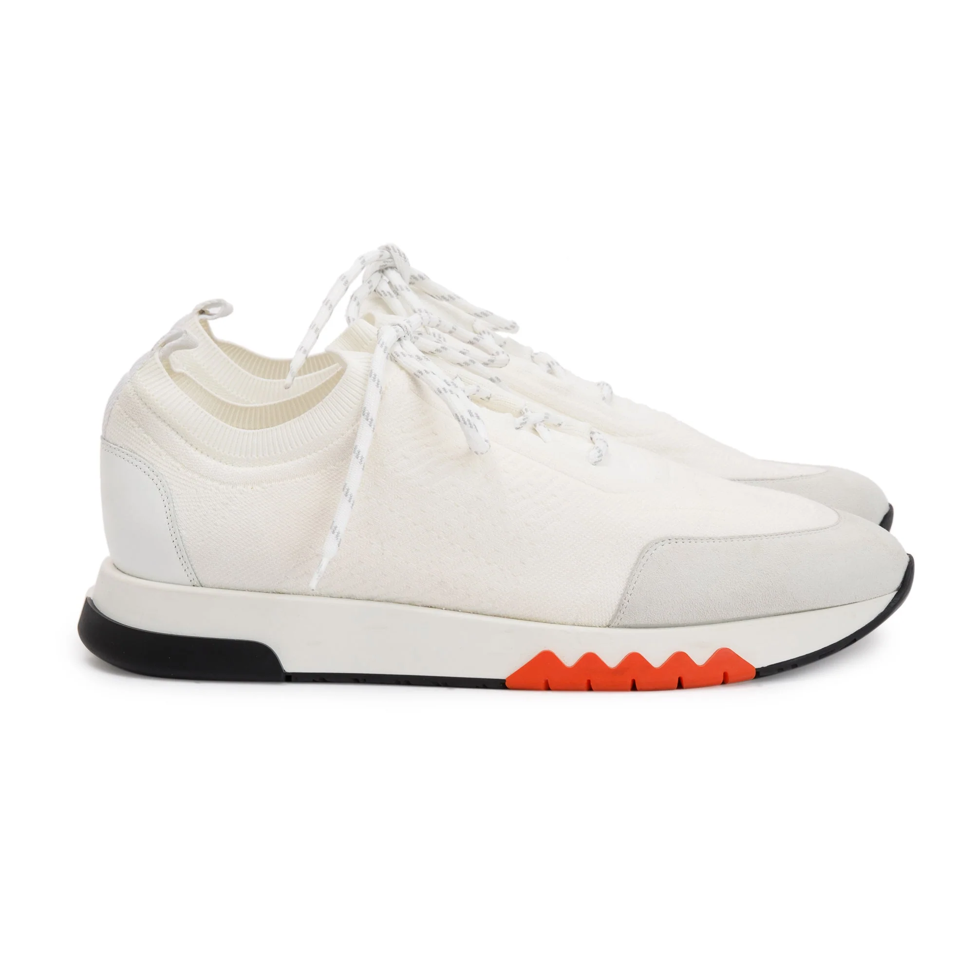 Hermes White Knit Suede Addict Sneakers, Size 42 - Image 2