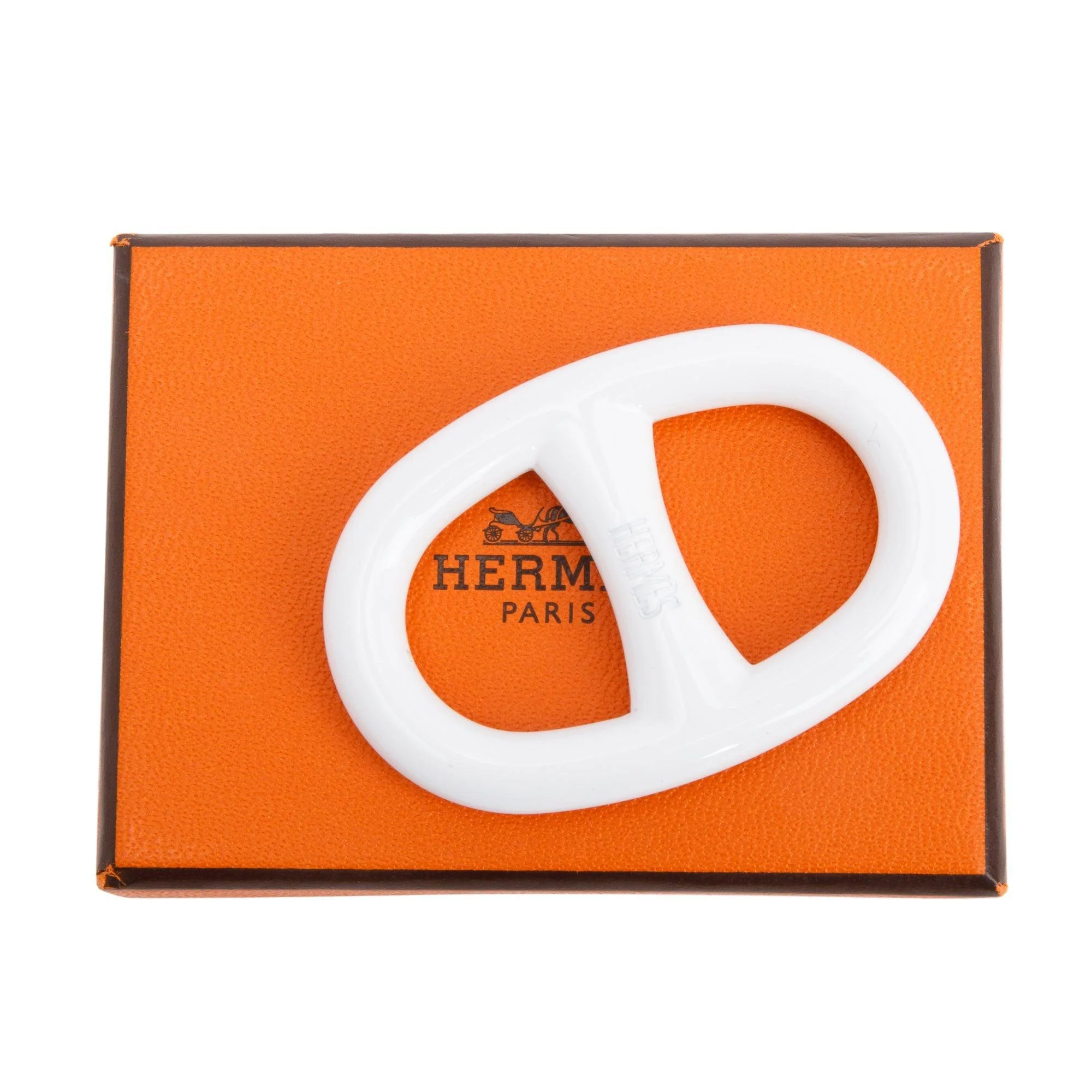 Hermes White Lacquer Chaine D'Ancre Scarf Ring w/ Box - Image 2