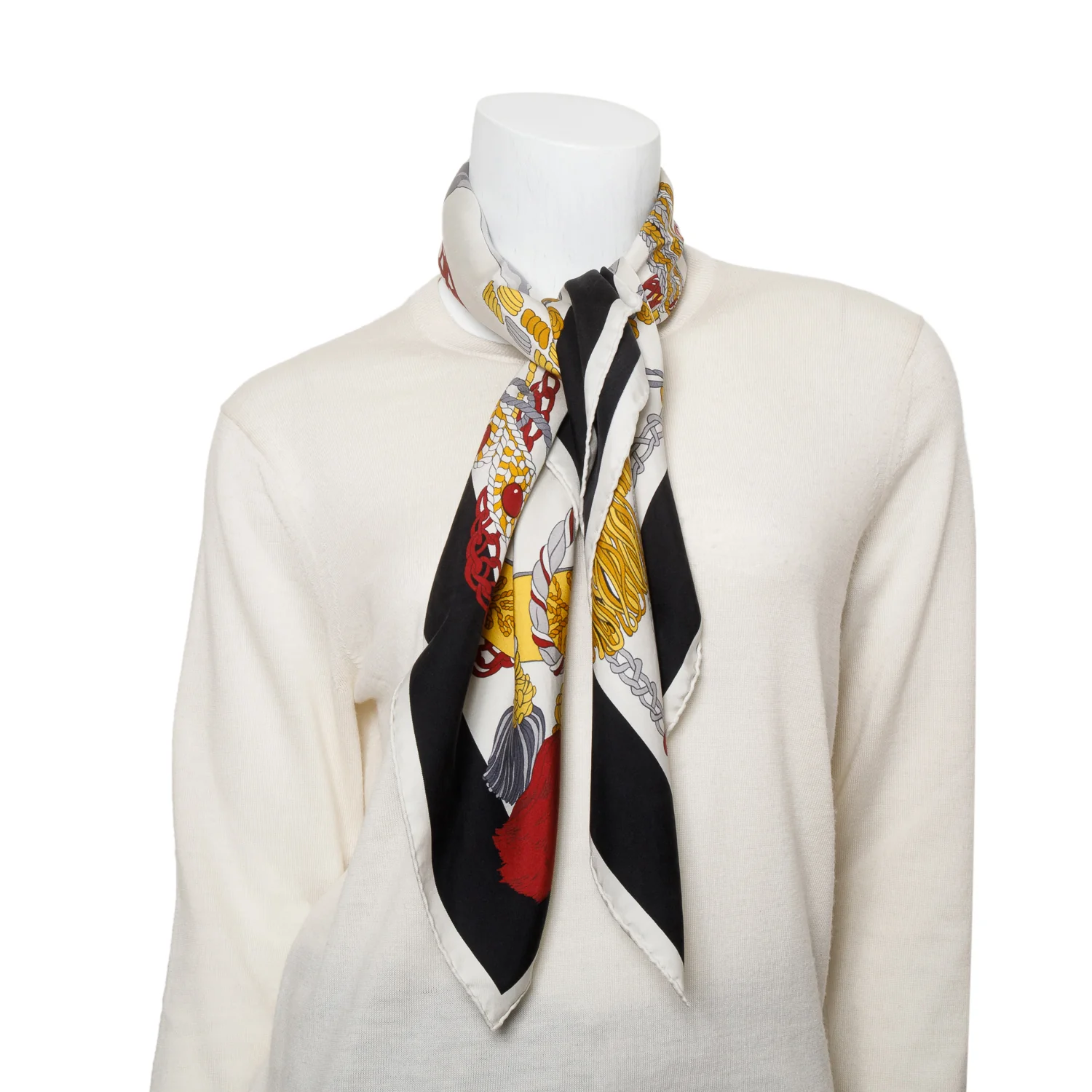 Hermes White/Multicolor 'Le Timbalier' Silk Scarf 90 w/ Box - Image 2