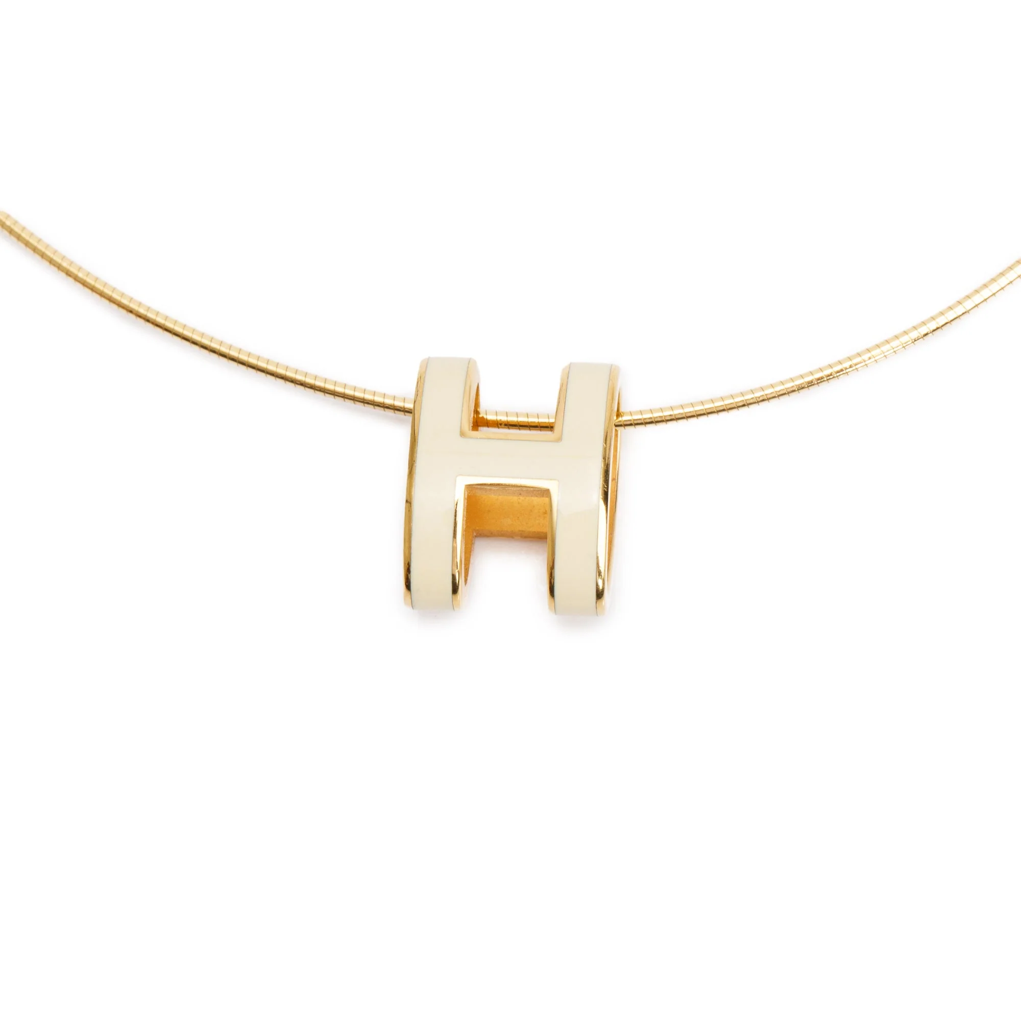 Hermes Yellow Gold-Plated White Lacquered Pop H Pendant Necklace - Image 3