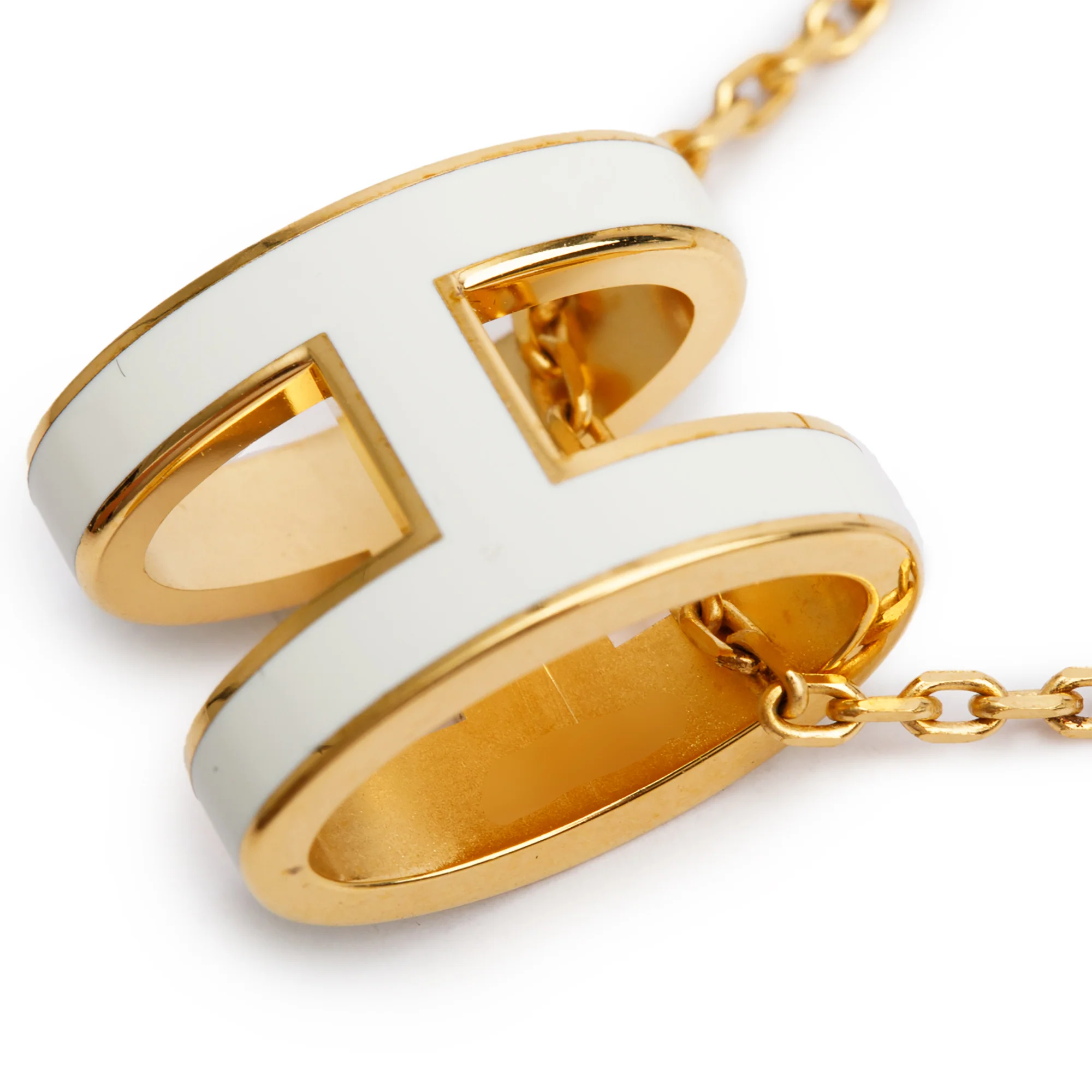 Hermes Yellow Gold-Plated White Lacquered Pop H Pendant Necklace w/ Box - Image 5