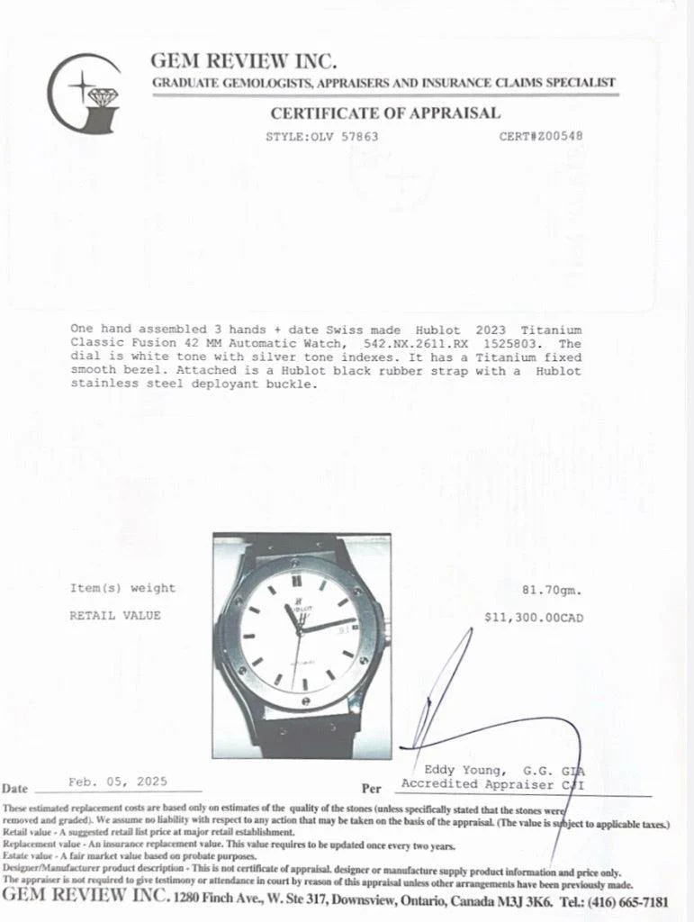 Hublot 2023 Titanium Classic Fusion 42 MM Automatic Watch White Dial w/ Box - Image 6