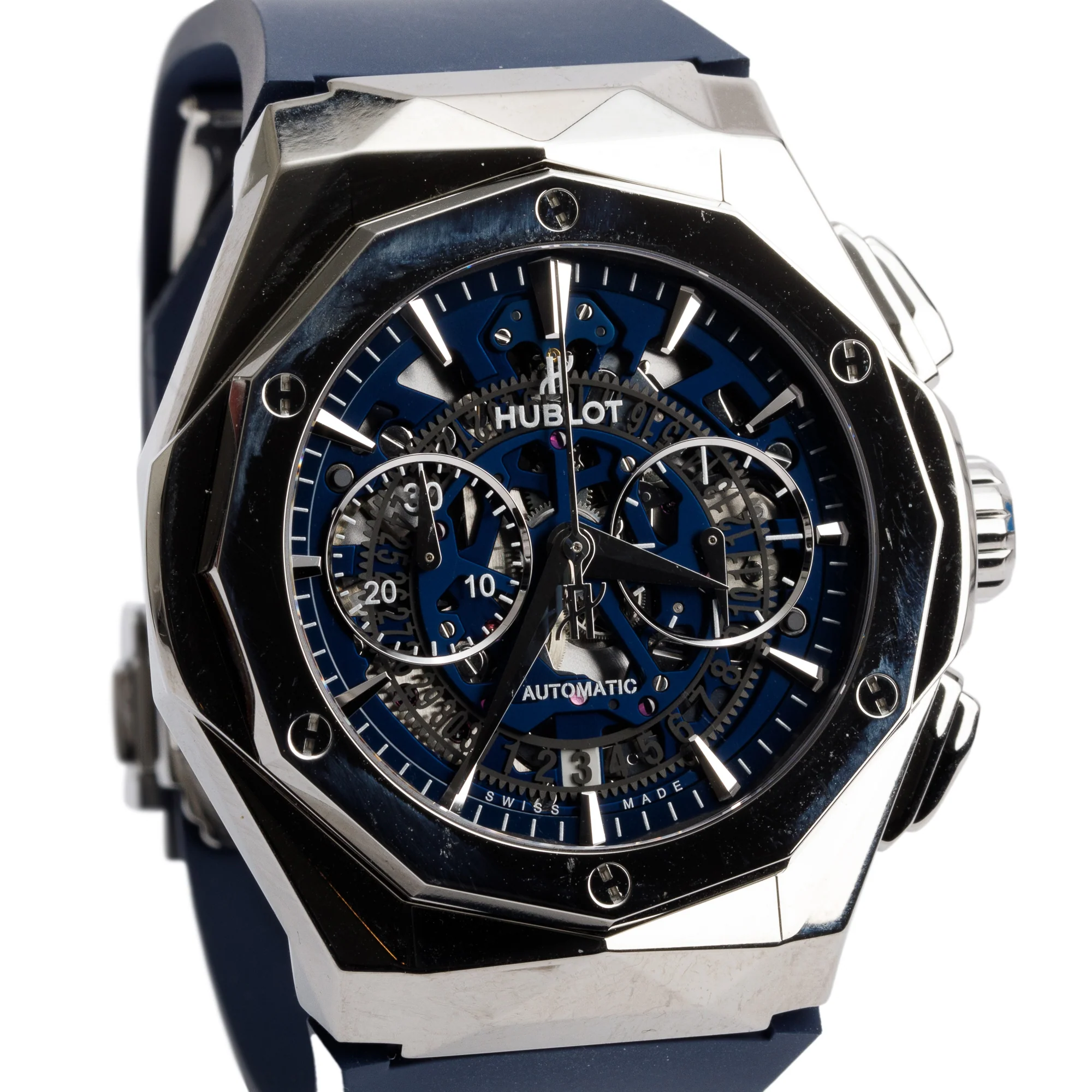 Hublot Limited Edition Stainless Steel & Titanium Classic Fusion Aerofusion Orlinski 45 MM Automatic Chronograph Watch Blue Cut Out Dial - Image 2