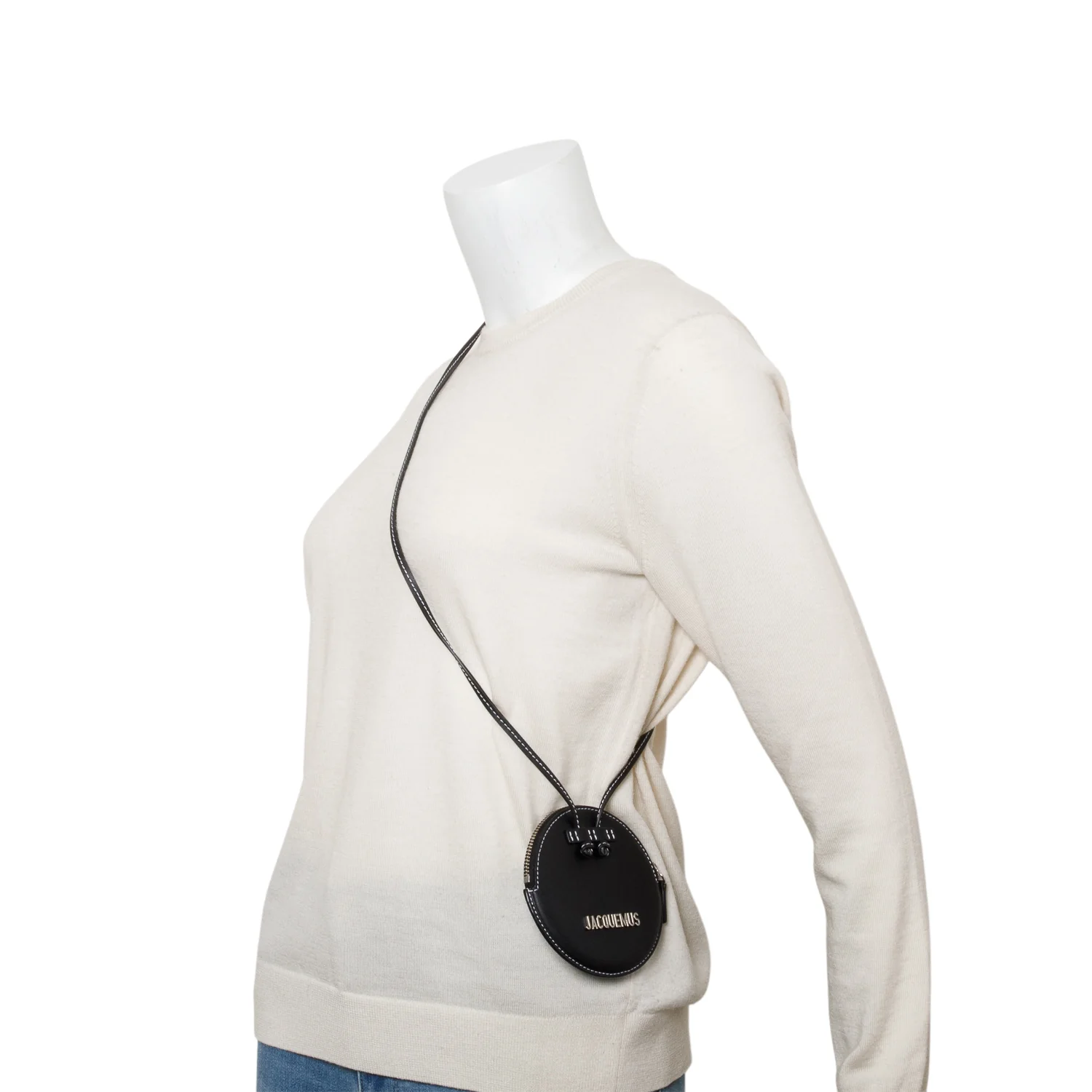 Jacquemus Black Calfskin Leather Le Pitchou Round Neck Pouch Bag - Image 2