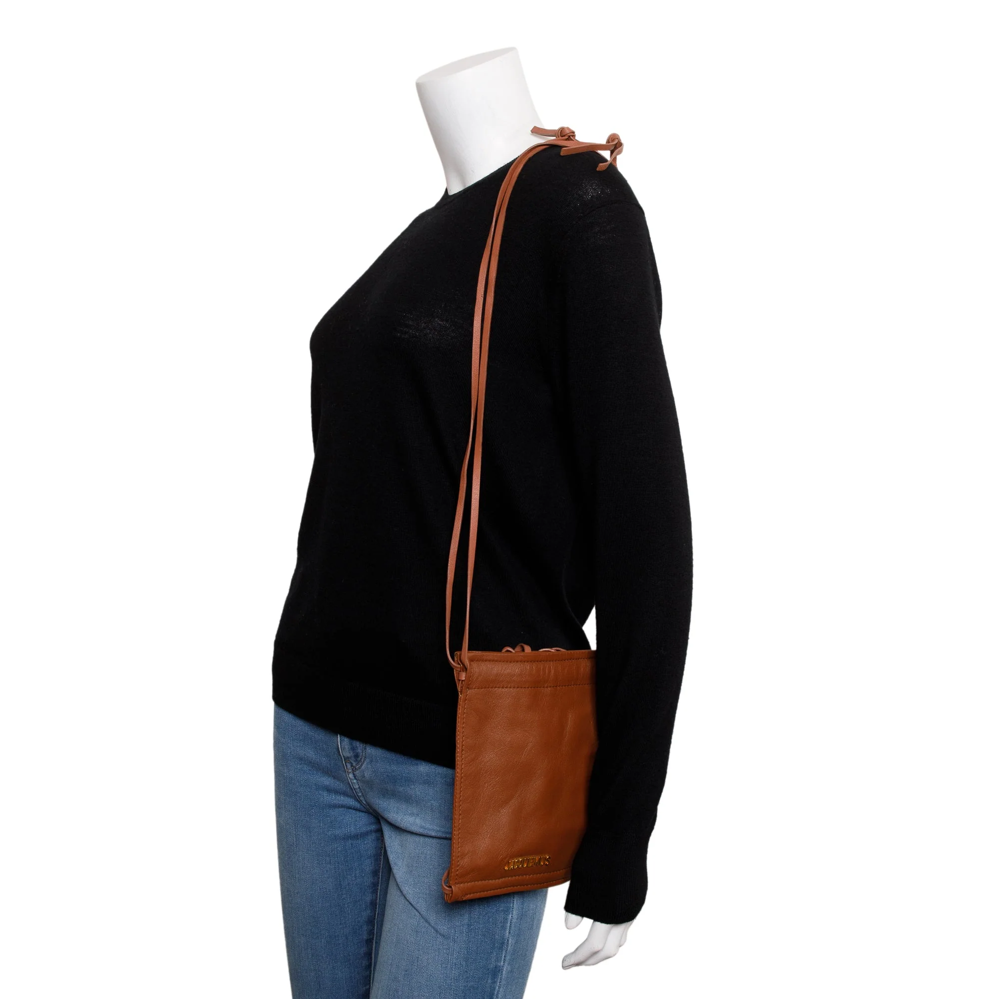 Jacquemus Brown Leather Le Pequeno Pochette Drawstring Bag - Image 2