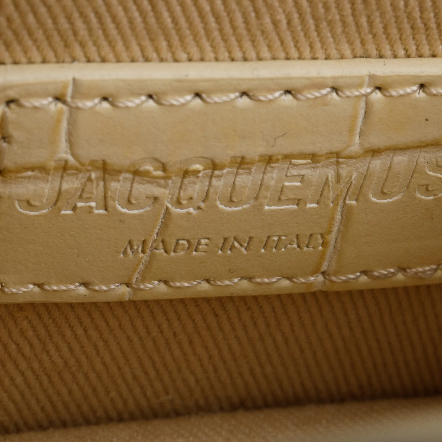 Jacquemus Cream Croc-Embossed Leather Mini Signature Le Chiquito Handle Bag w/ Strap - Image 9