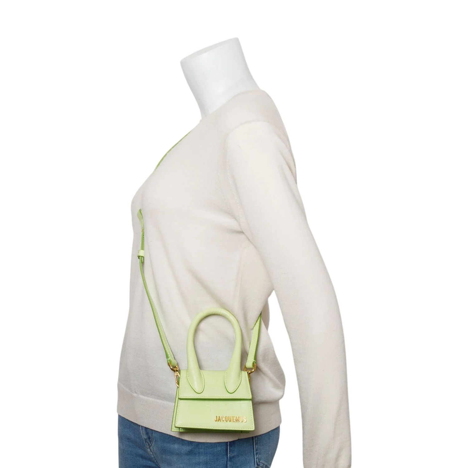 Jacquemus Green Croc-Embossed Leather Mini Signature Le Chiquito Handle Bag w/ Strap - Image 2