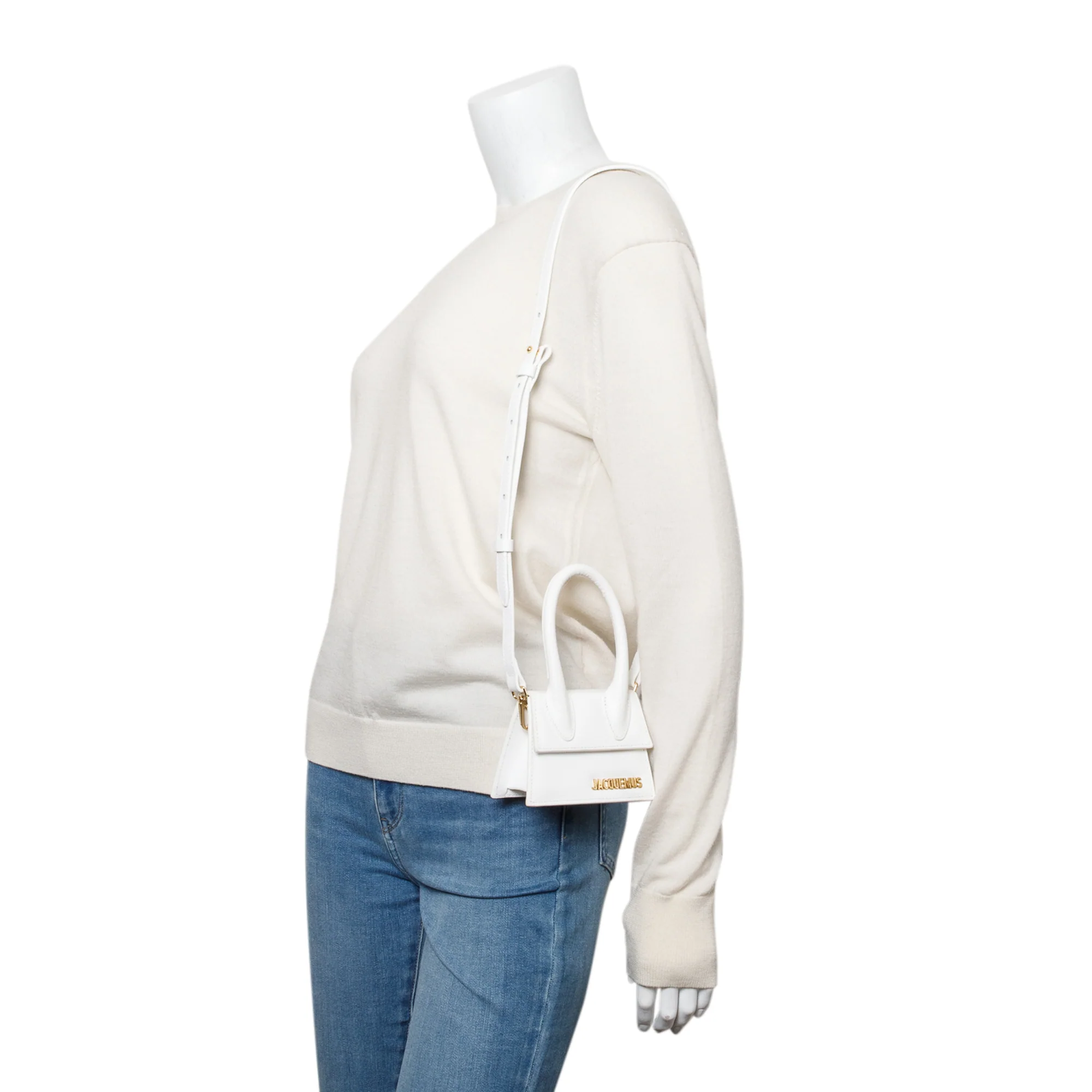 Jacquemus White Calfskin Leather Mini Signature Le Chiquito Handle Bag w/ Strap - Image 2