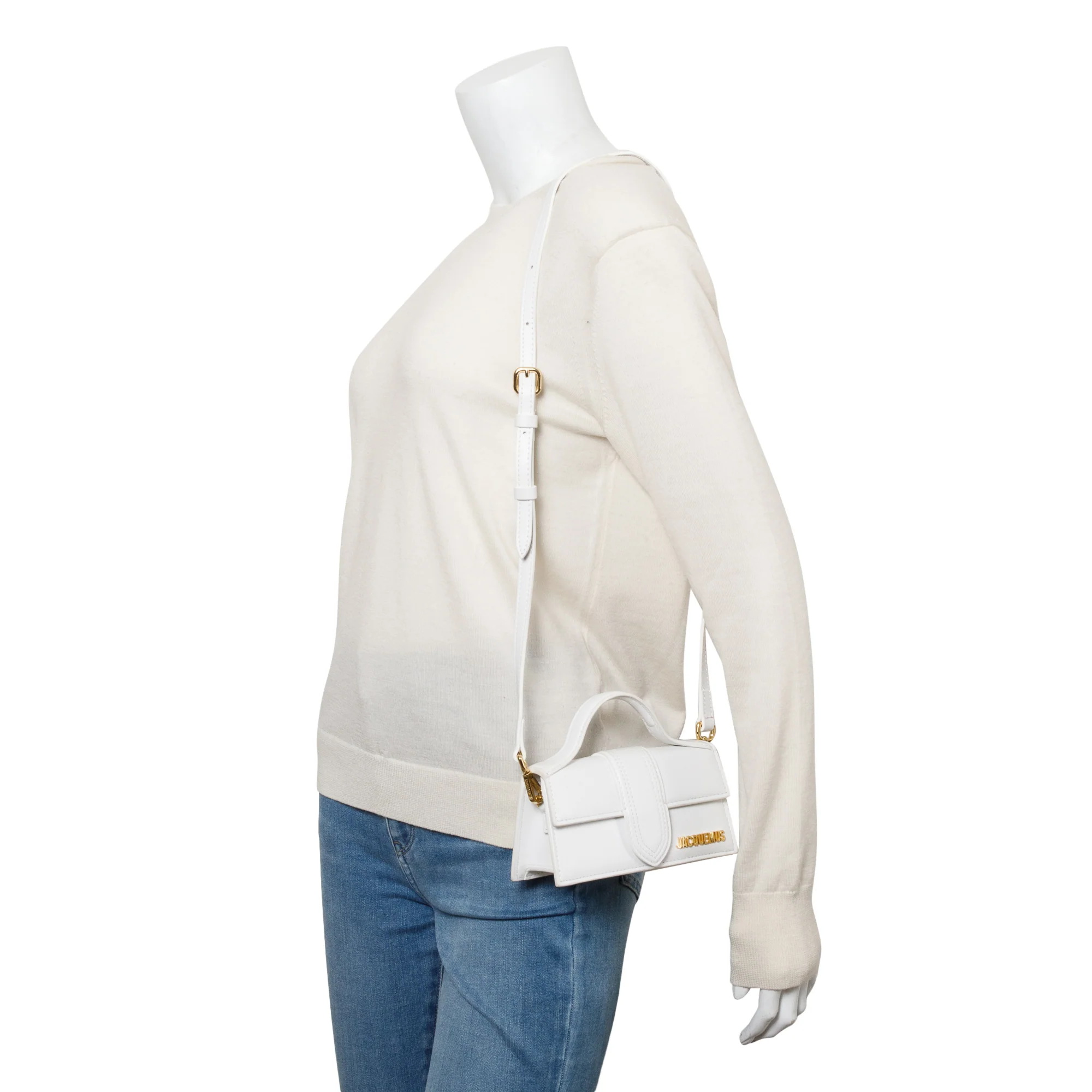 Jacquemus White Leather Le Bambino Bag w/ Strap - Image 2