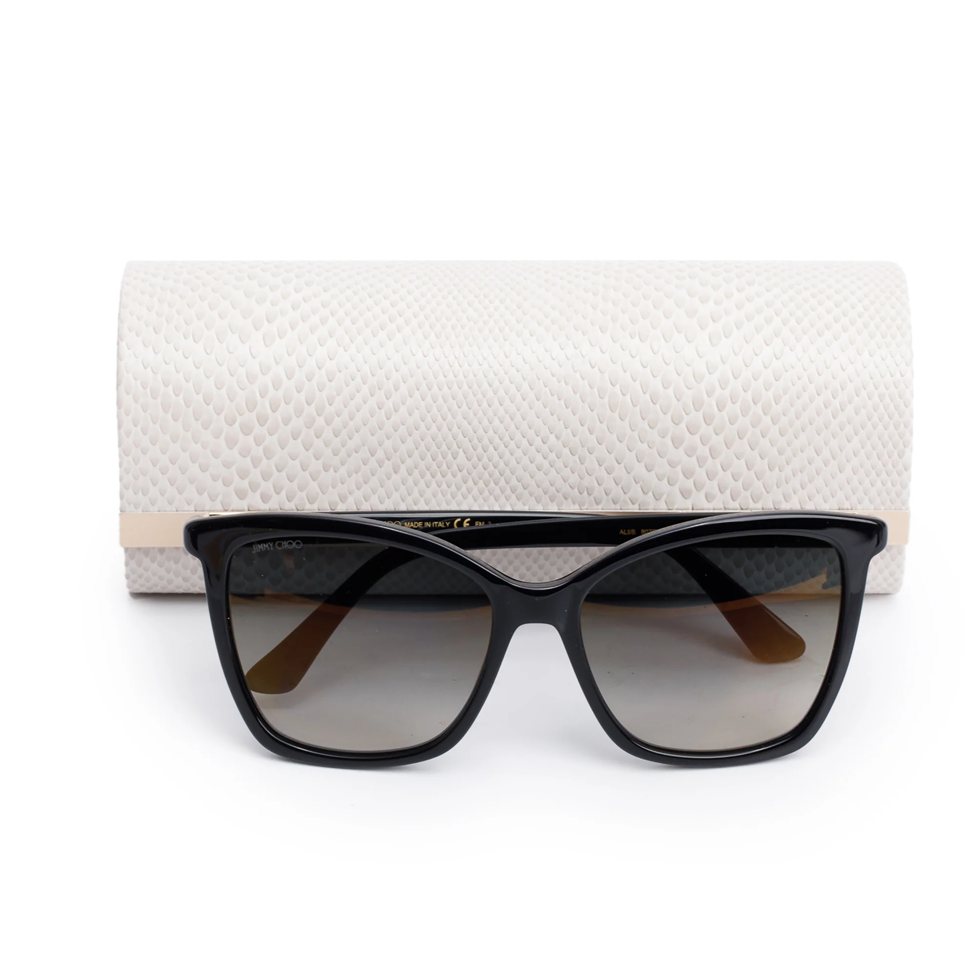Jimmy Choo Ali/S Black Acetate Crystal Square Sunglasses w/ Case - Image 2