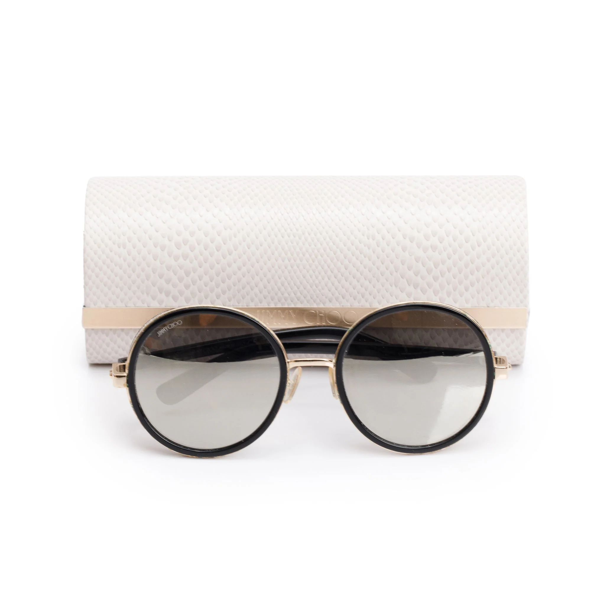 Jimmy Choo Andie/S Black Acetate Glitter Round Sunglasses w/ Case - Image 2