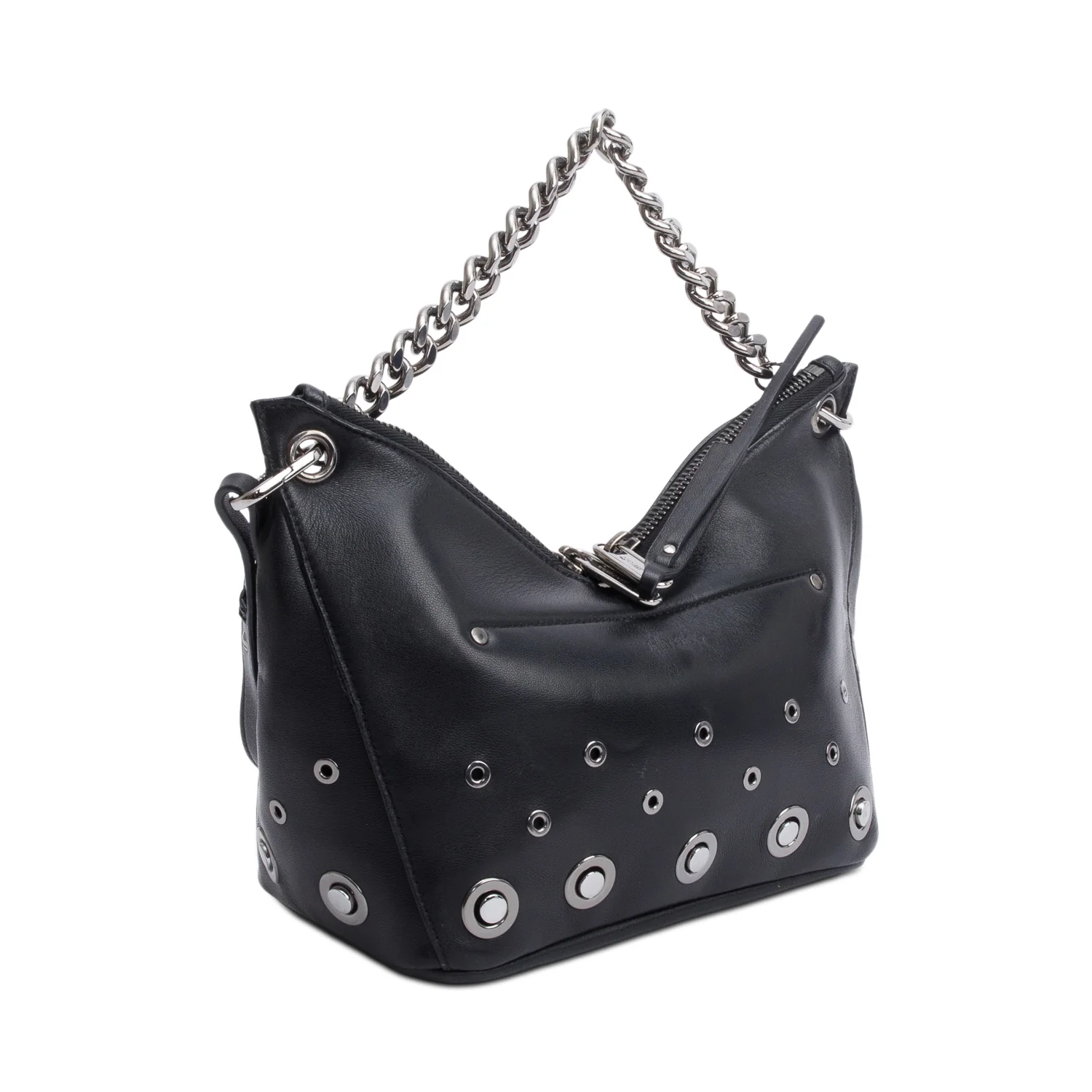 Jimmy Choo Black Leather Grommet Mini Raven Hobo Bag - Image 4