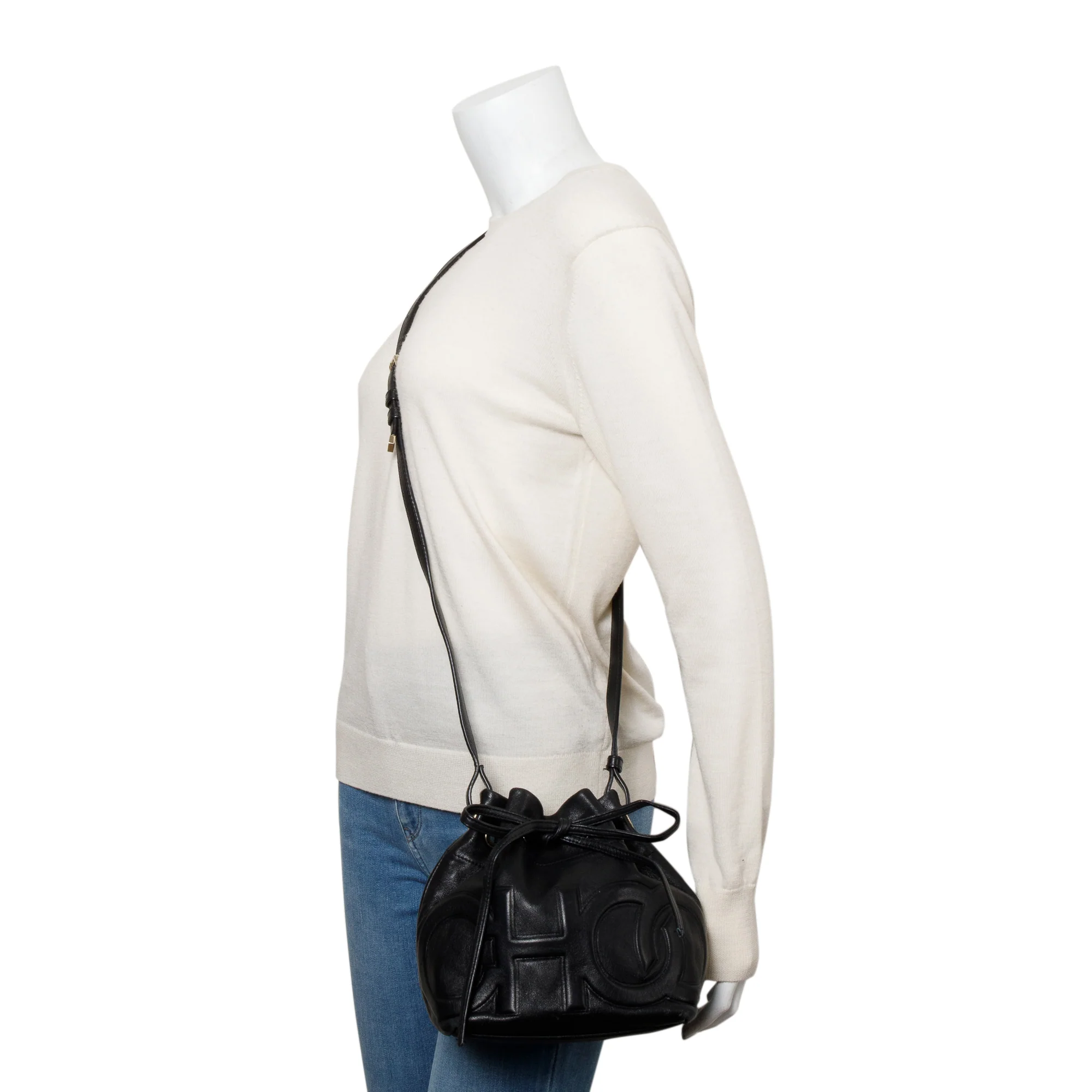 Jimmy Choo Black Nappa Leather Juno Solid Drawstring Bucket Bag - Image 2