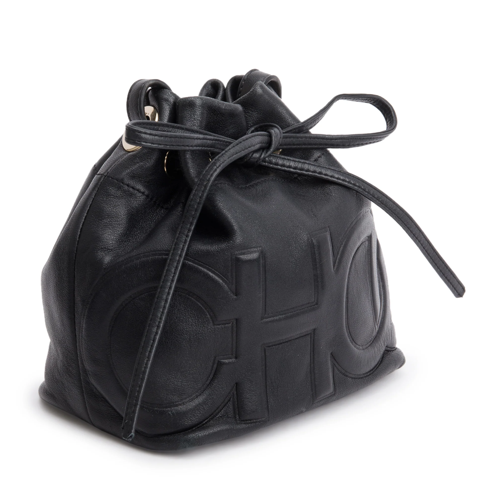 Jimmy Choo Black Nappa Leather Juno Solid Drawstring Bucket Bag - Image 4