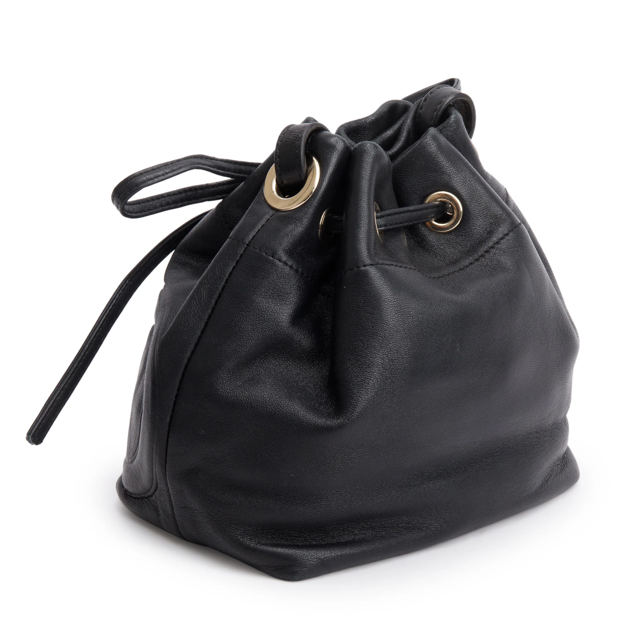 Jimmy Choo Black Nappa Leather Juno Solid Drawstring Bucket Bag - Image 6
