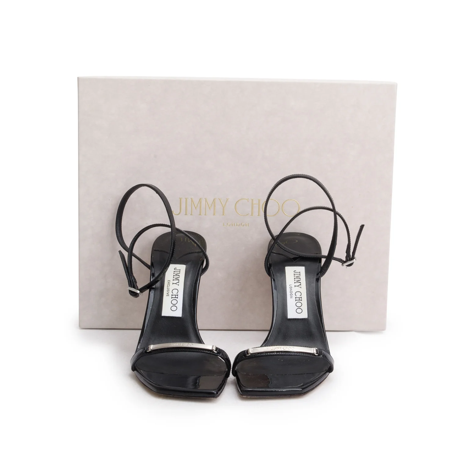 Jimmy Choo Black Patent Leather Jaxon 95 Sandals, Women's Size 37 w/ Box - Image 2