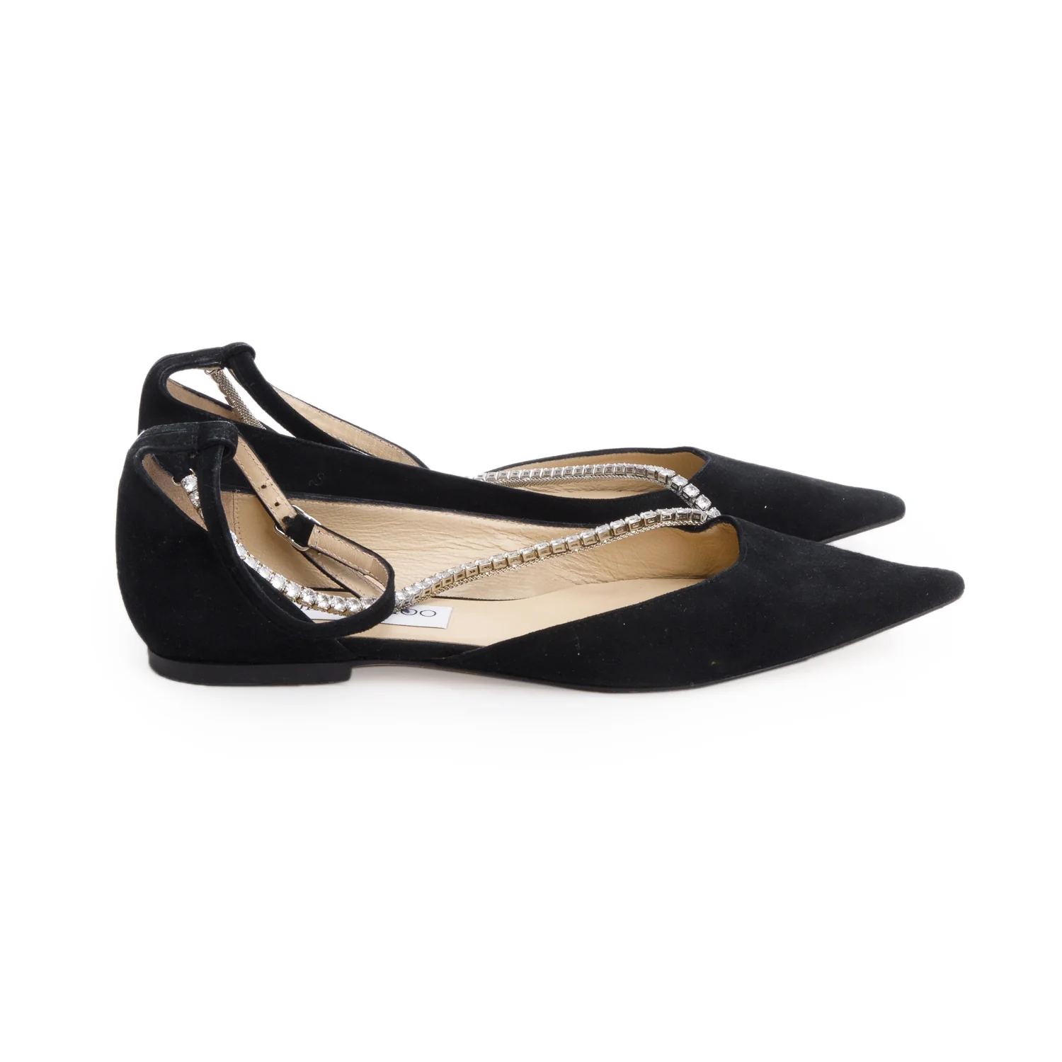 Jimmy Choo Black Suede Crystal Embellished Trude Flat, Size 38 - Image 2