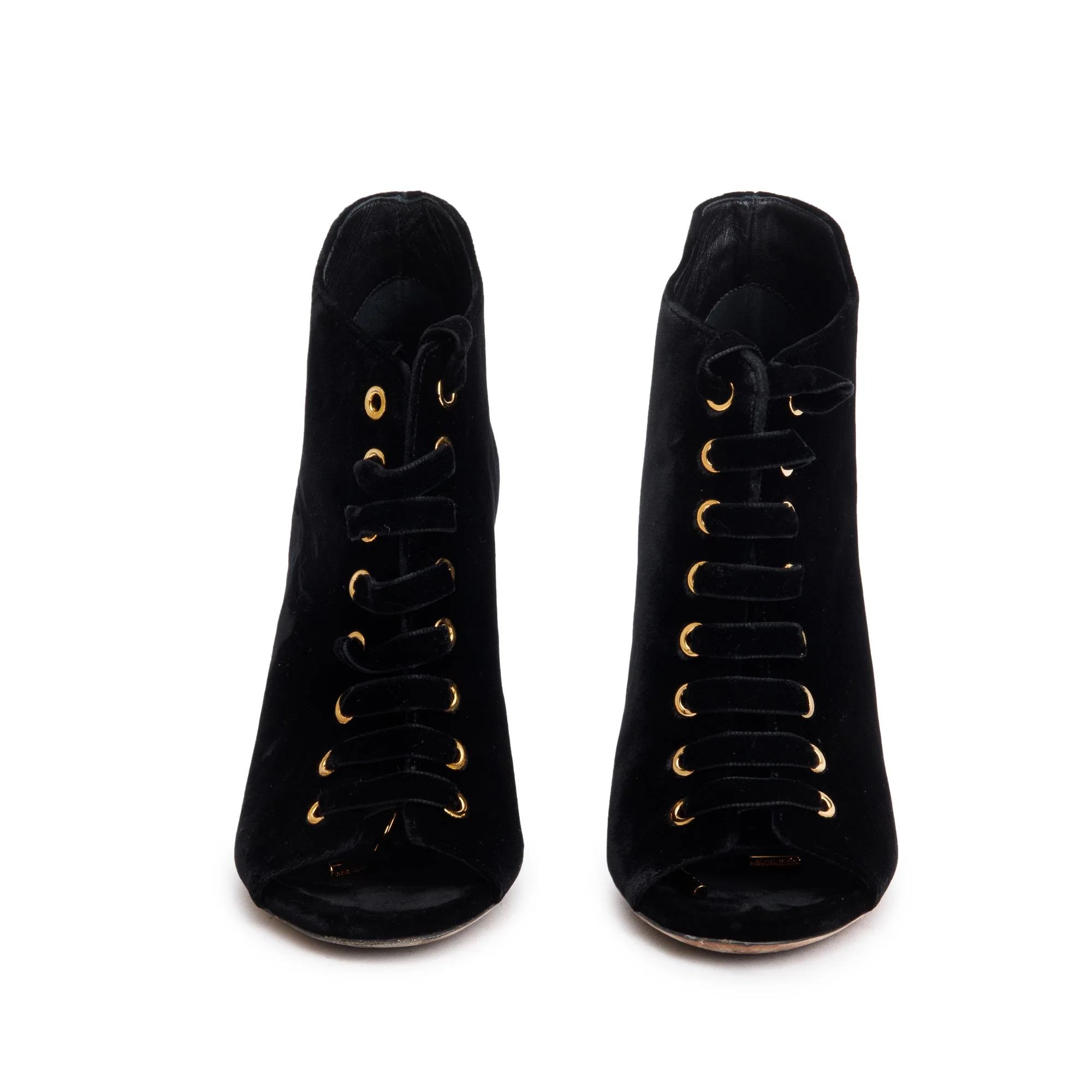 Jimmy Choo Black Velvet Mavy Lace-Up Peep Toe Booties, Size 36