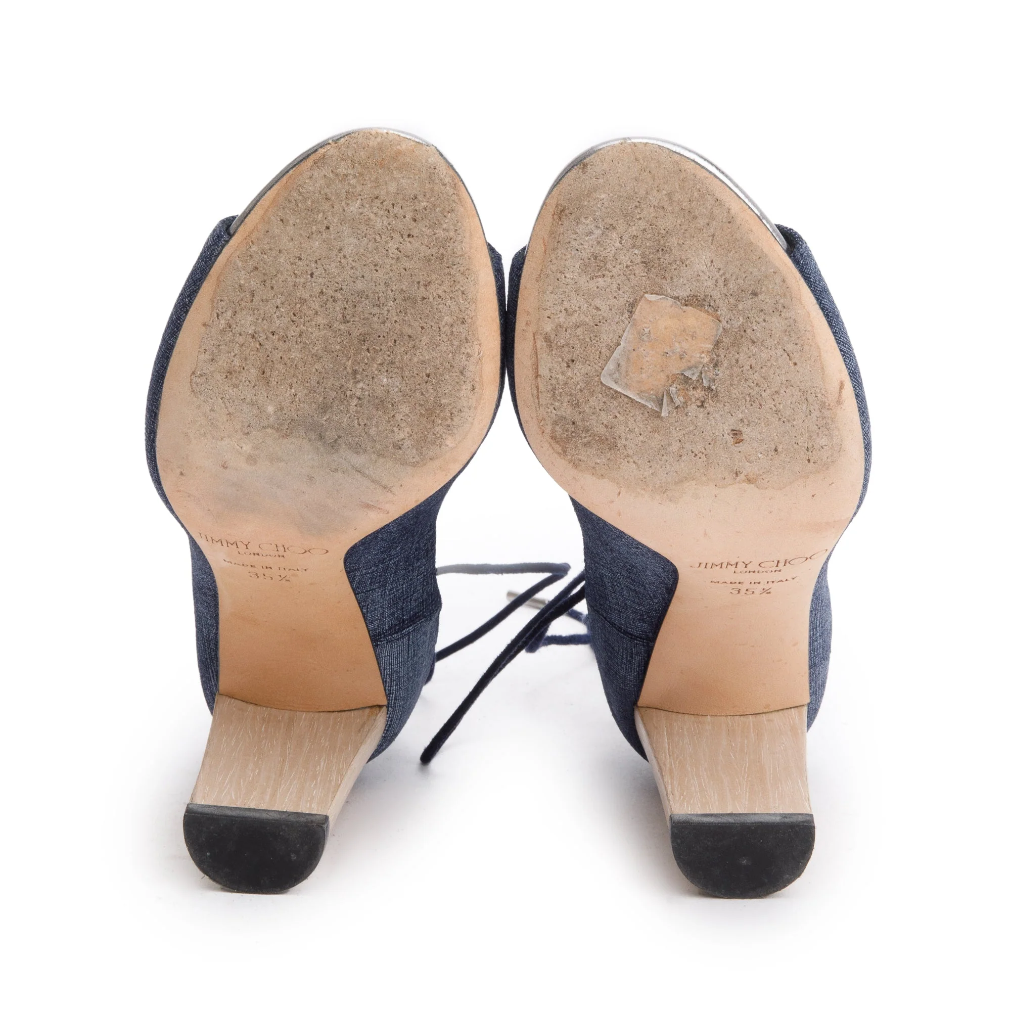 Jimmy Choo Blue Denim Vernie 100 Wood Heel Sandals, Size 35.5 - Image 5