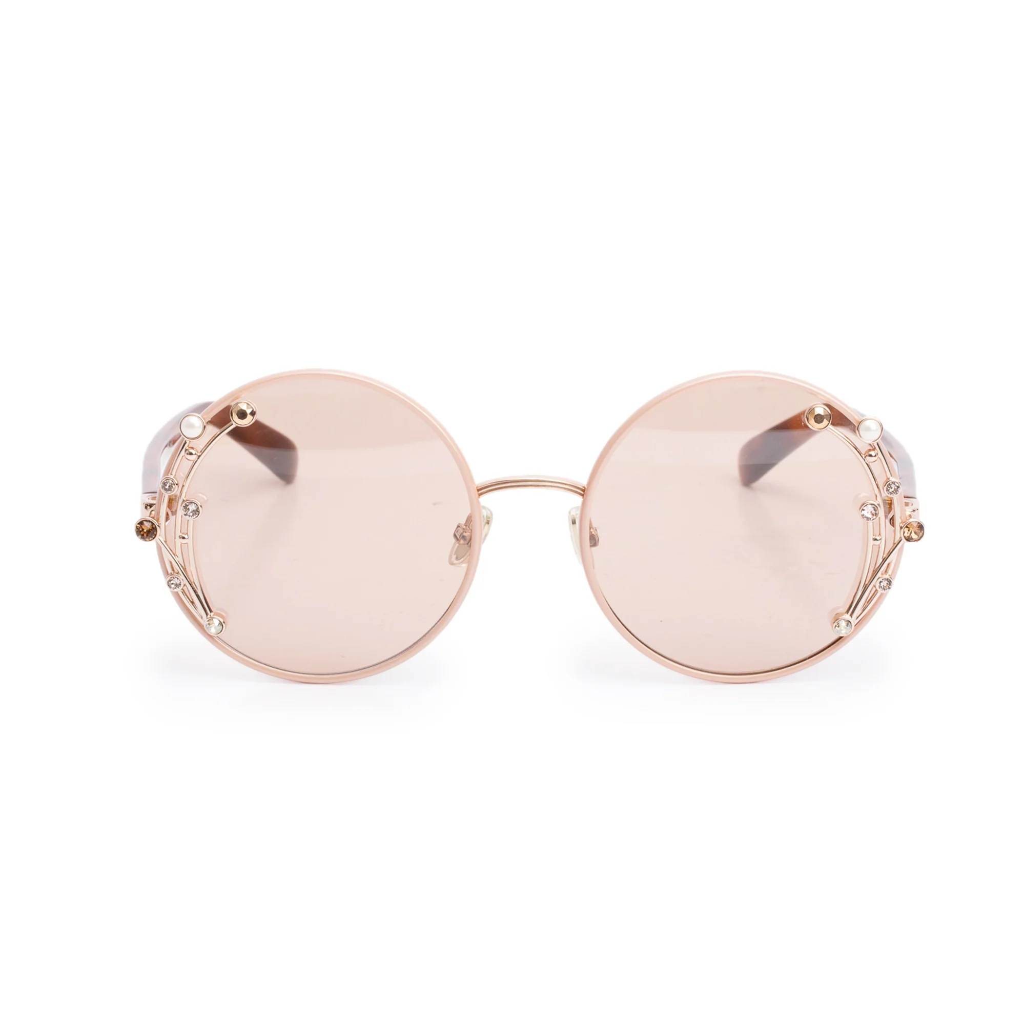 Jimmy Choo GEMA/S Brown/Pink Acetate Crystal Faux Pearl Round Sunglasses w/ Case