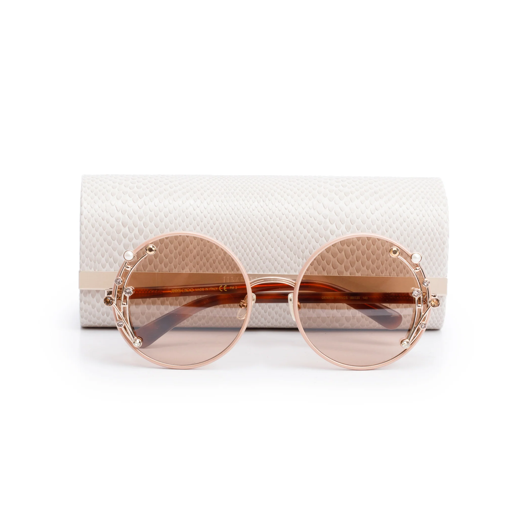 Jimmy Choo GEMA/S Brown/Pink Acetate Crystal Faux Pearl Round Sunglasses w/ Case - Image 2