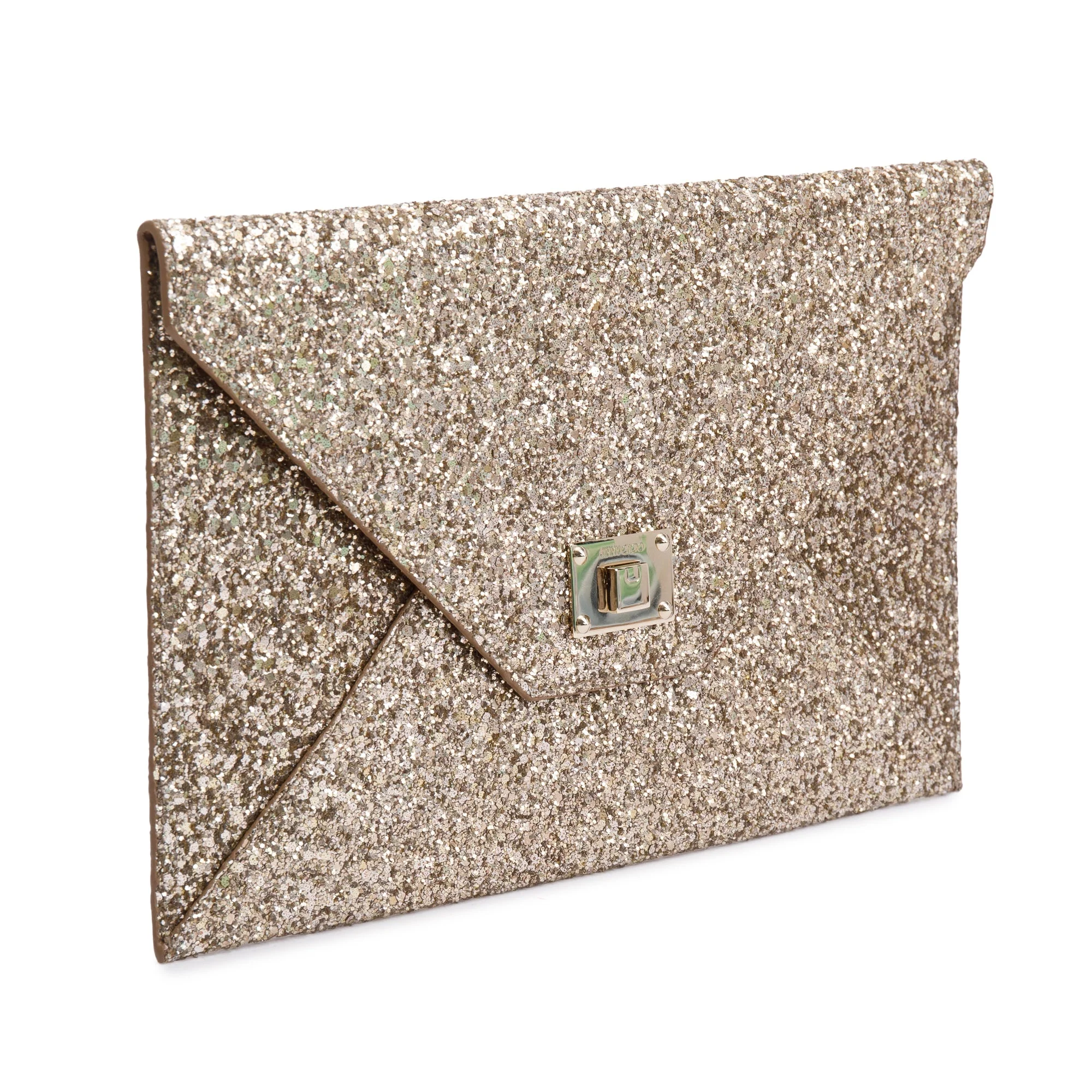 Jimmy Choo Gold Glitter Rosetta Envelope Clutch w/ Authenticity Card - Image 2