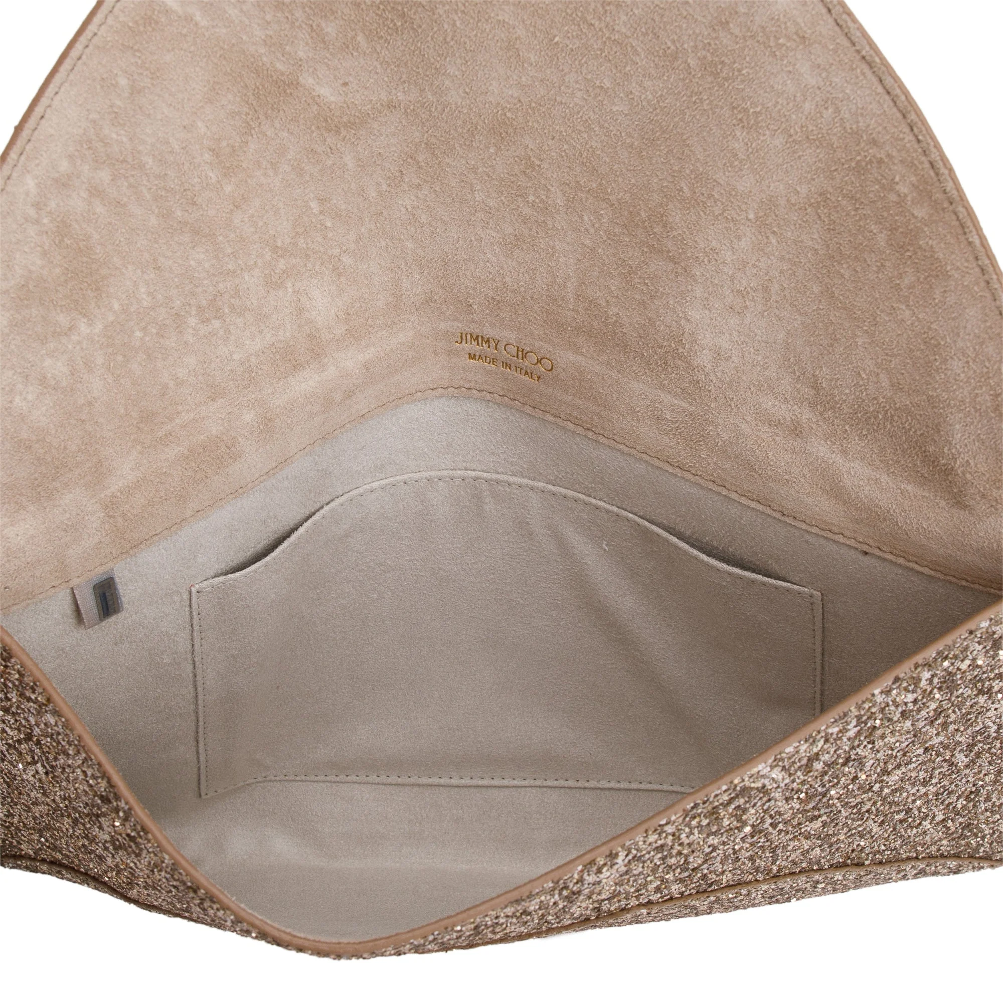 Jimmy Choo Gold Glitter Rosetta Envelope Clutch w/ Authenticity Card - Image 4