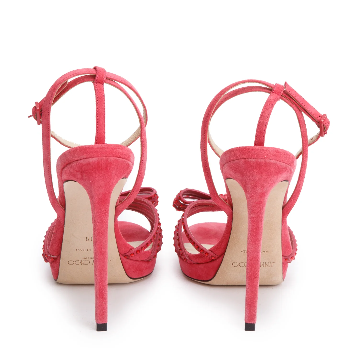 Jimmy Choo Red Suede Crystal Embellished Kaite 120 Slingback Platform Sandals, Size 38 w/ Box - Image 5