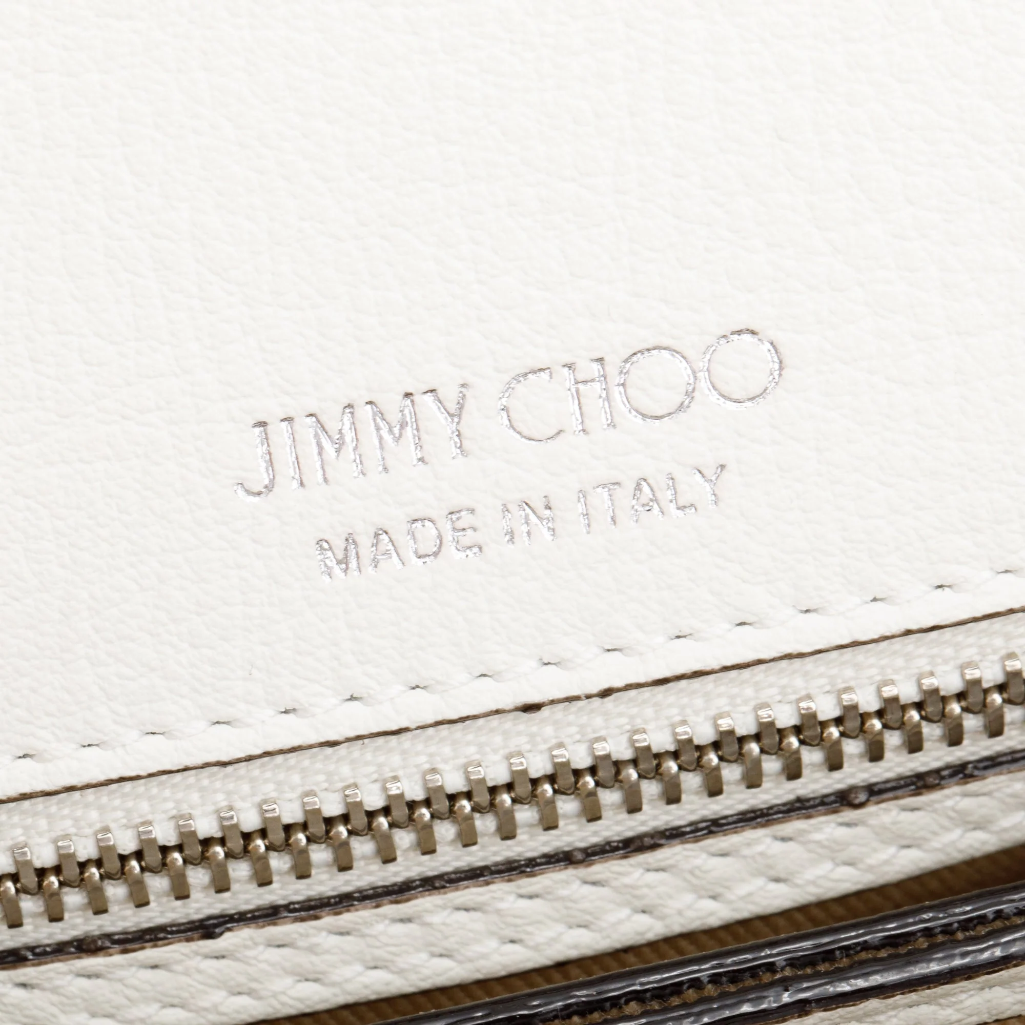 Jimmy Choo White Calfskin Leather Crystal Embellished Medium Cheri Top Handle Bag w/ Strap - Image 8