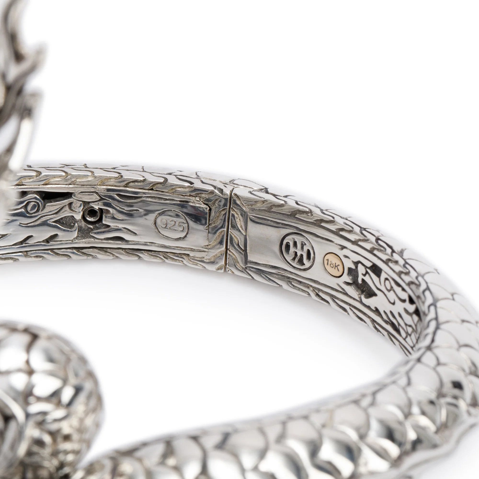John Hardy Sterling Silver & 18k Yellow Gold Naga Hinged Single Coil Bracelet - Image 3