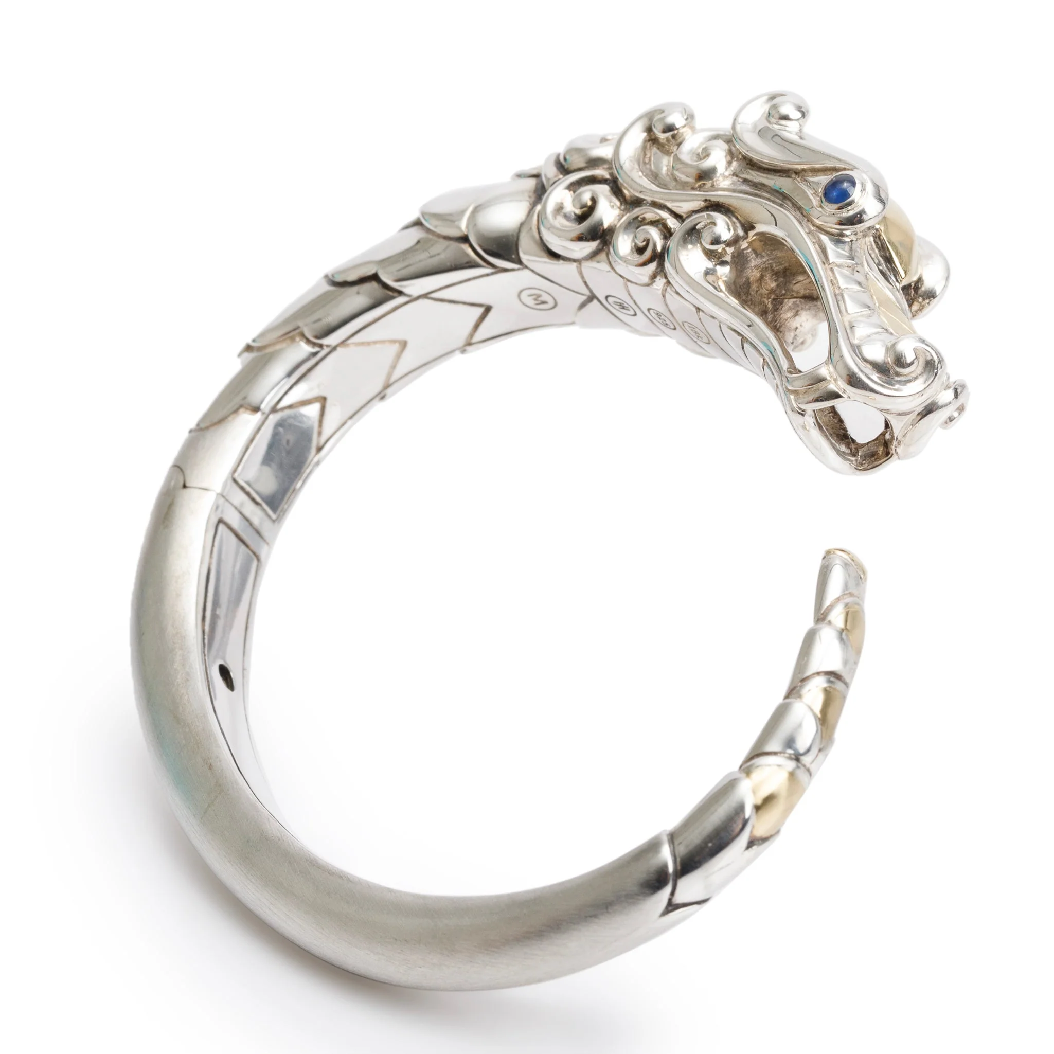 John Hardy Sterling Silver & 18k Yellow Gold Sapphire Naga Kick Cuff Bracelet - Image 4