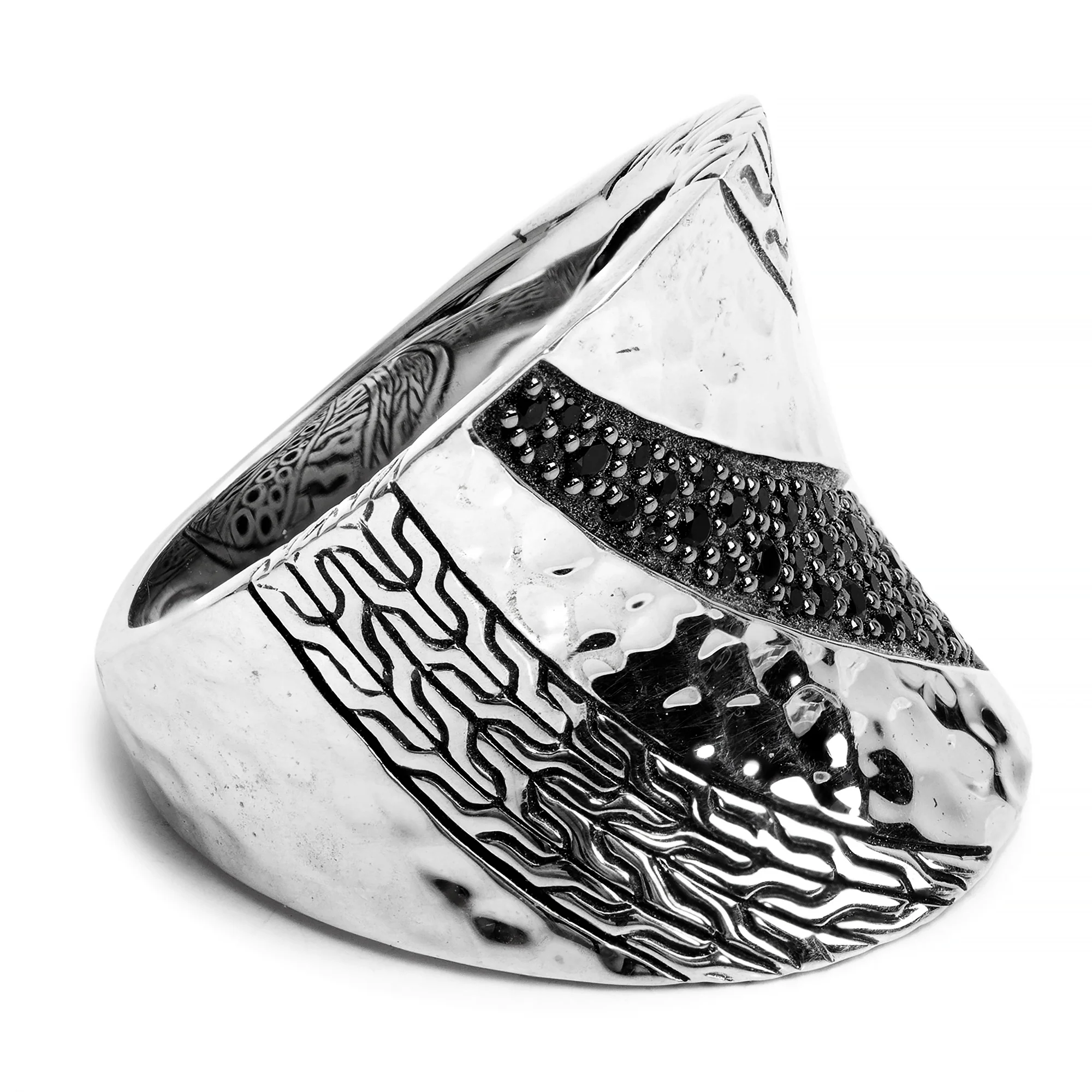 John Hardy Sterling Silver Black Spinel & Sapphire Hammered Saddle Ring, Size 8 - Image 2