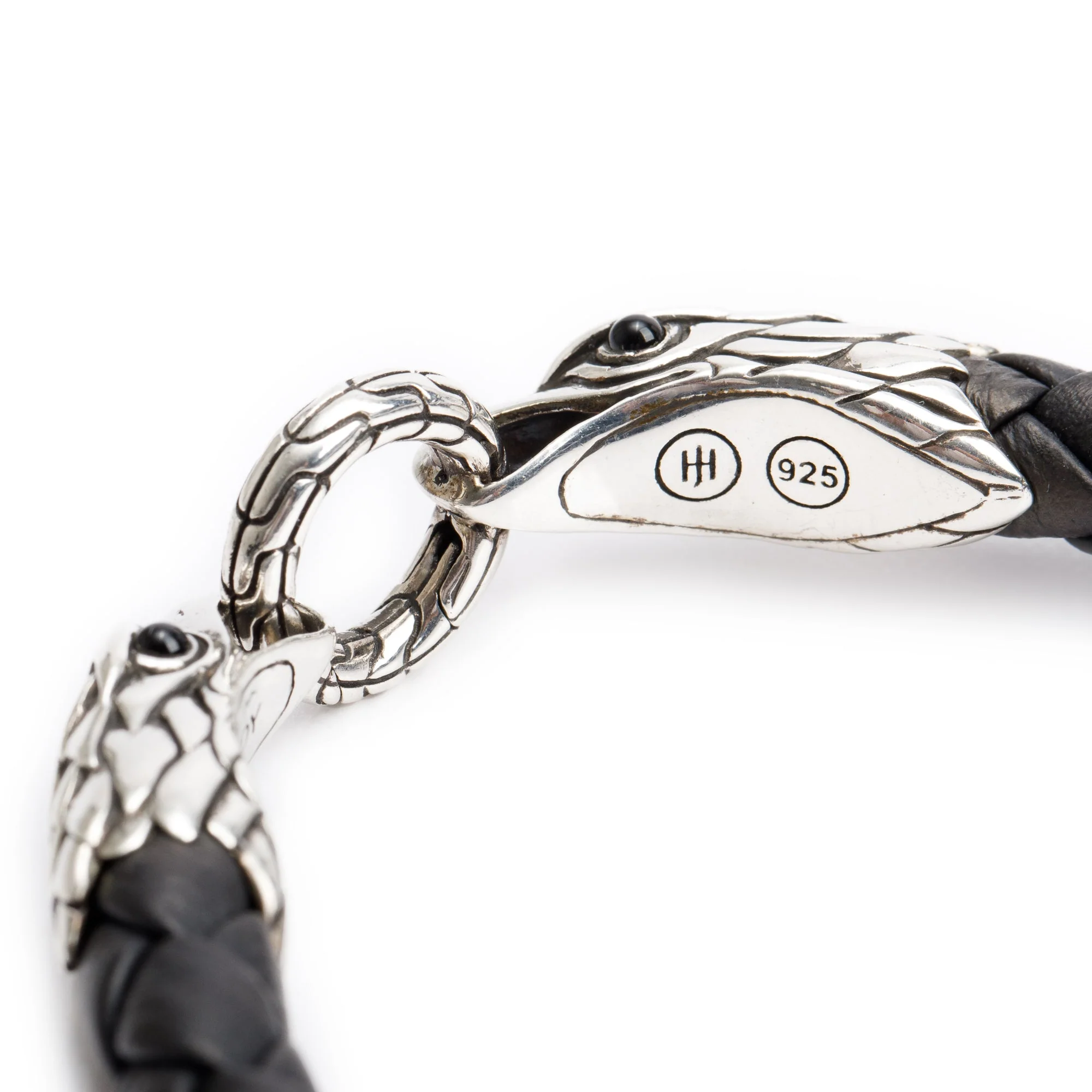 John Hardy Sterling Silver Legends Eagle Double Head Black Leather Bracelet with Black Onyx - Image 3