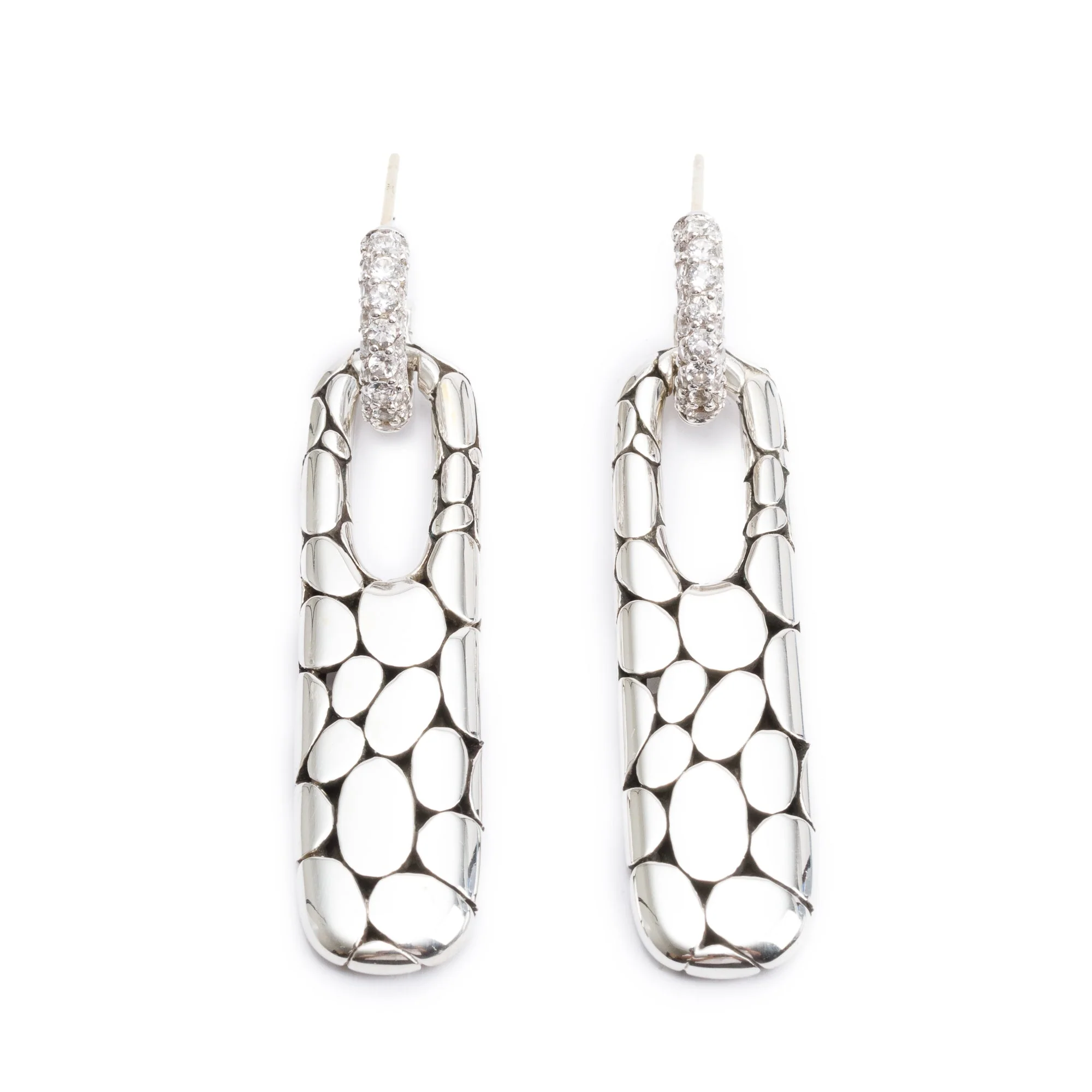 John Hardy Sterling Silver White Topaz Kali Lava Drop Earrings