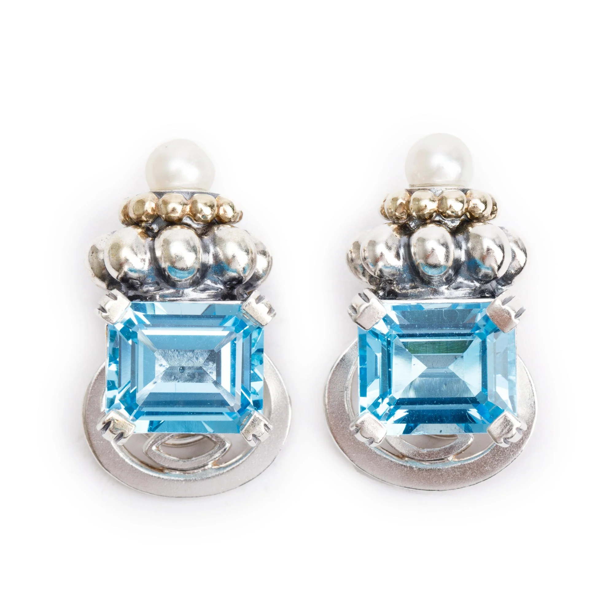 Lagos Sterling Silver & 18k Yellow Gold Blue Topaz & Pearl Earrings