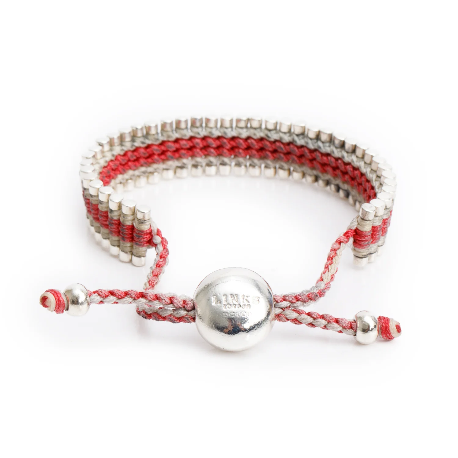 Links of London Sterling Silver Beige & Red Cord Friendship Bracelet - Image 2