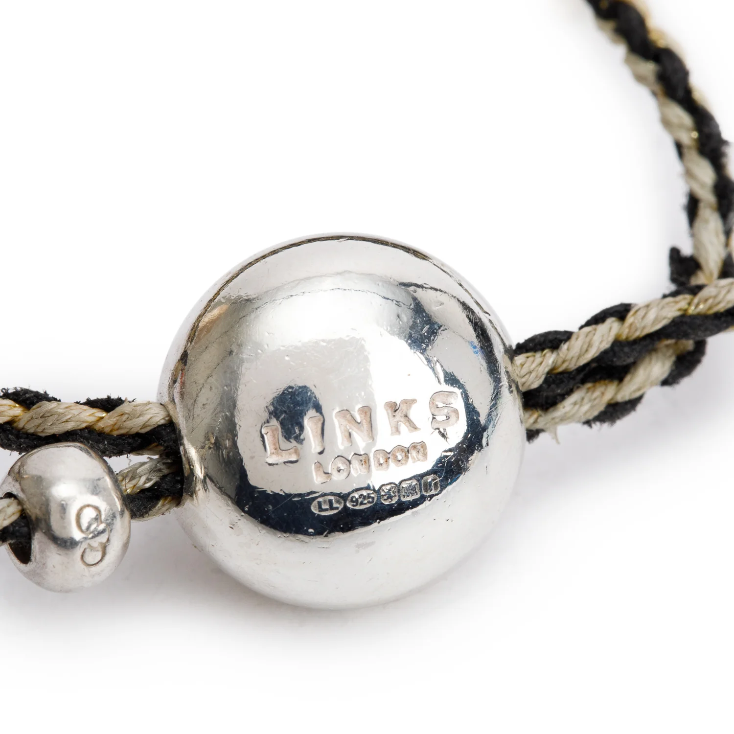 Links of London Sterling Silver Black & Silver Cord Friendship Bracelet - Image 2