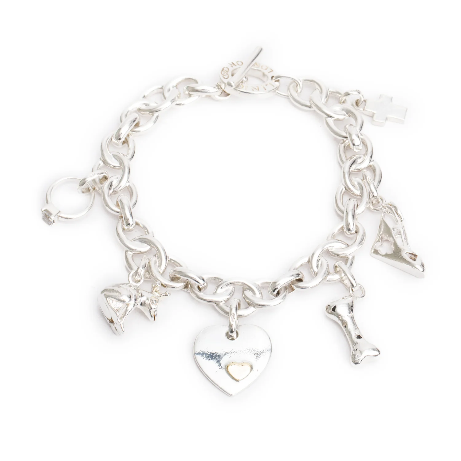 Links of London Sterling Silver Multi Charm Toggle Bracelet w/ Box