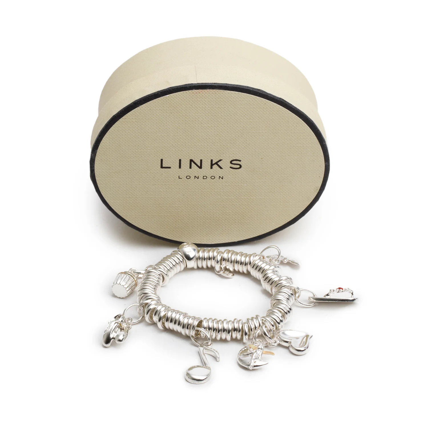Links of London Sterling Silver Sweetie Charm Bracelet w/ Box & 7 Charms - Image 2